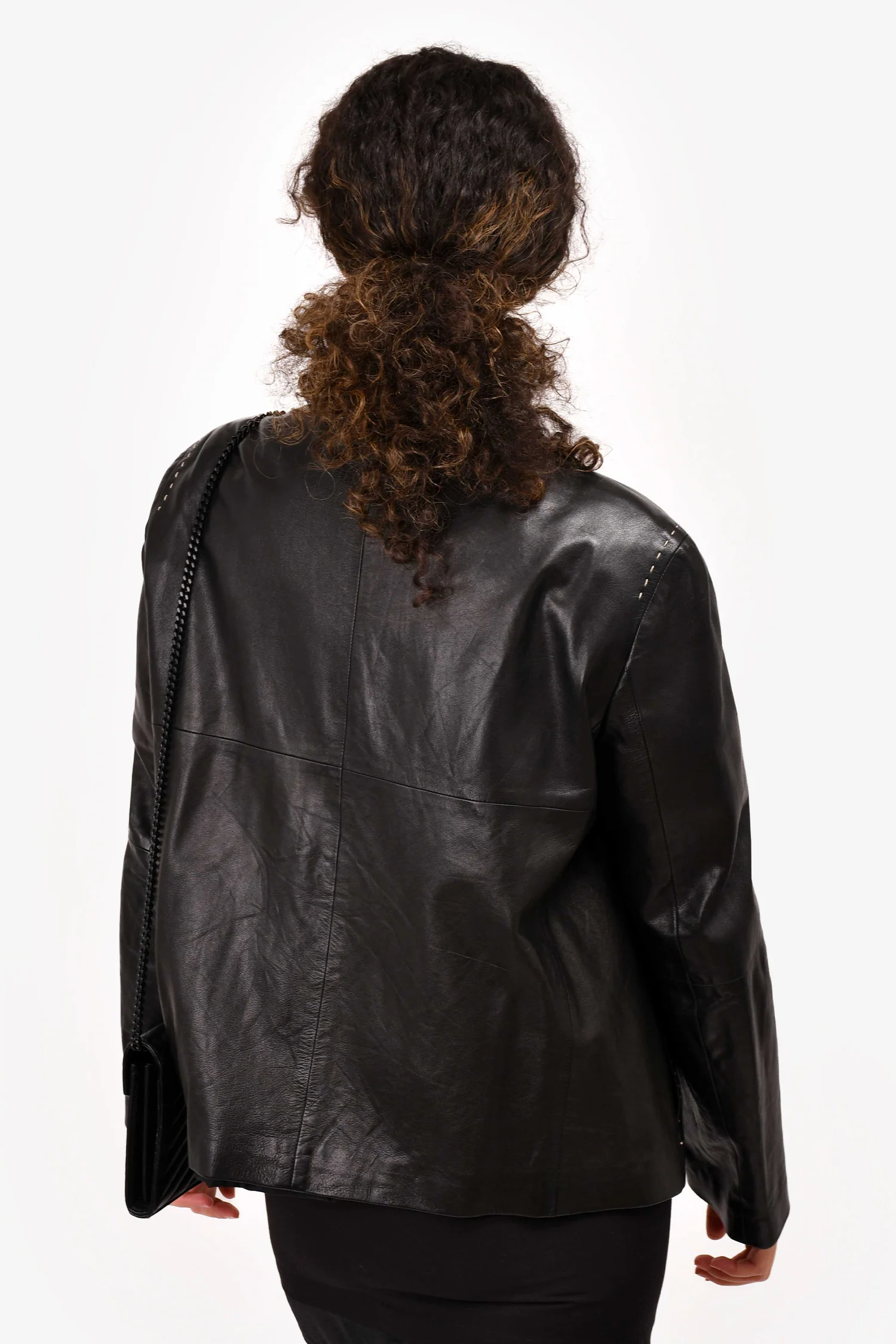 'S Max Mara Black Leather Zip Up Jacket Size 14 US