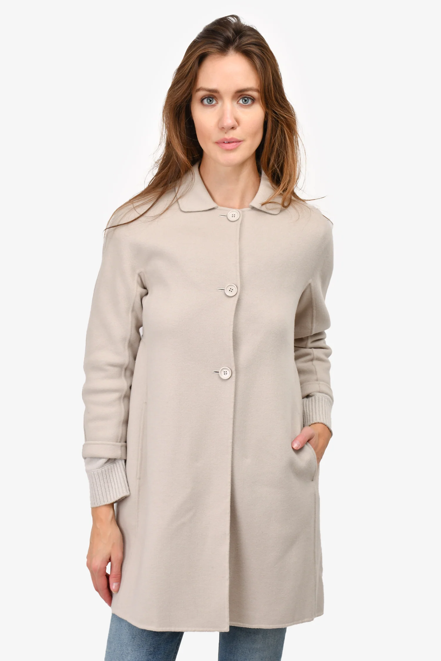 'S Max Mara Beige Virgin Wool/Angora Peplum Coat Size 2 US