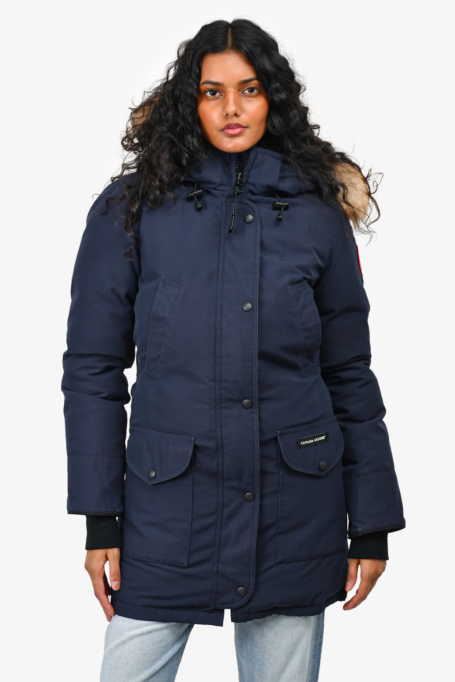Canada Goose Navy Blue Trillium Parka With Fur Trimmed Hood Size XS