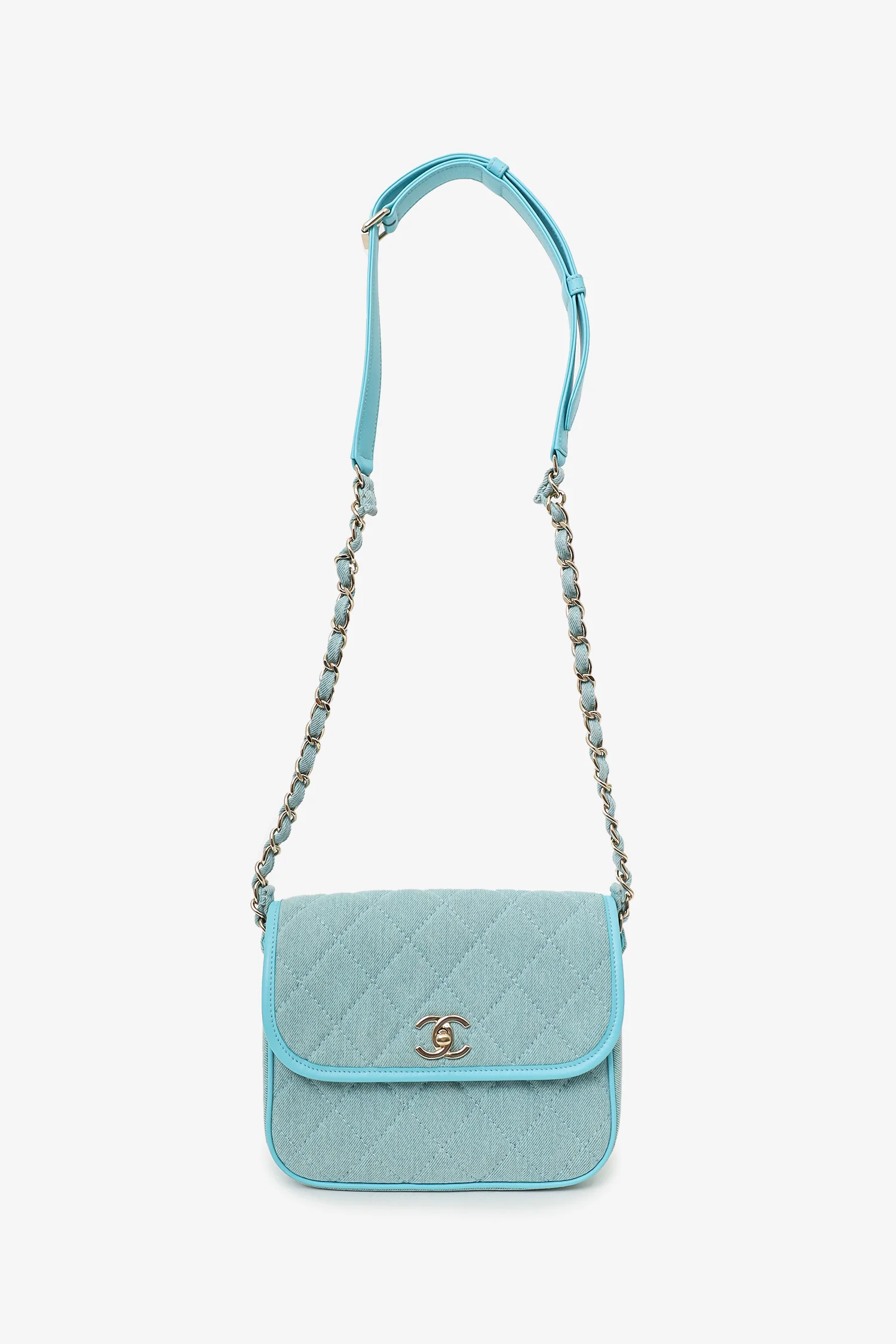 Pre-Loved Chanel™ 2021 Blue Denim Quilted CC Small Messenger Flap Bag