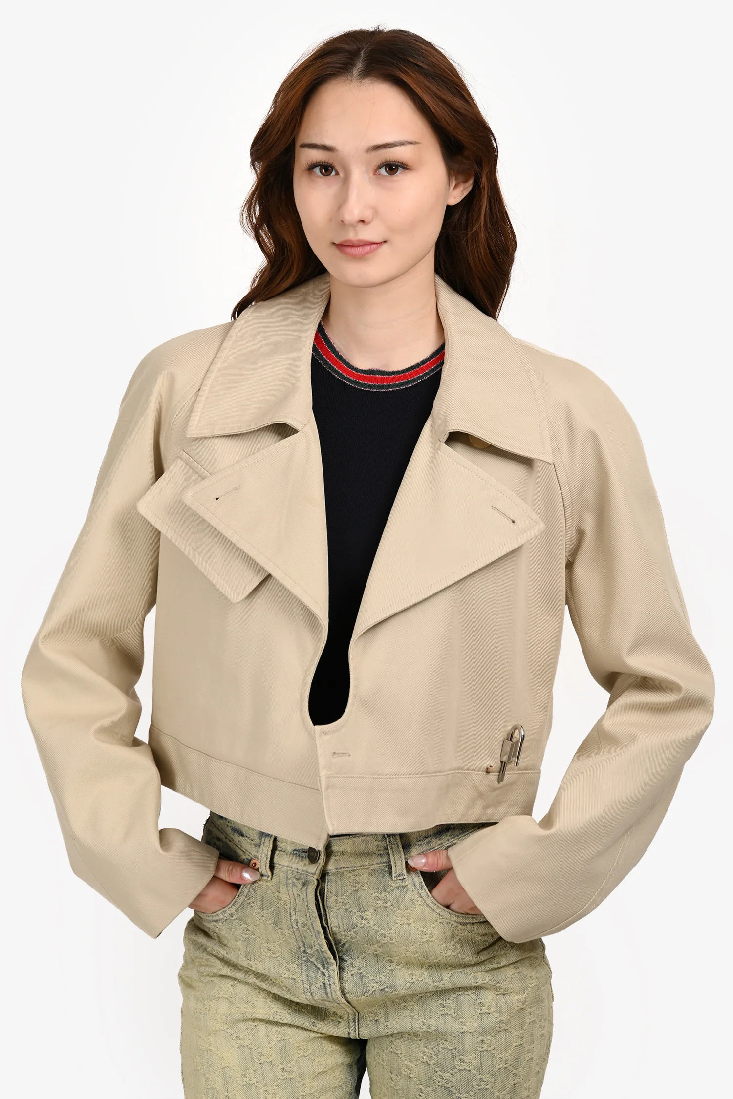 Givenchy Beige U-Lock Detail Cropped Trench Jacket Size 40