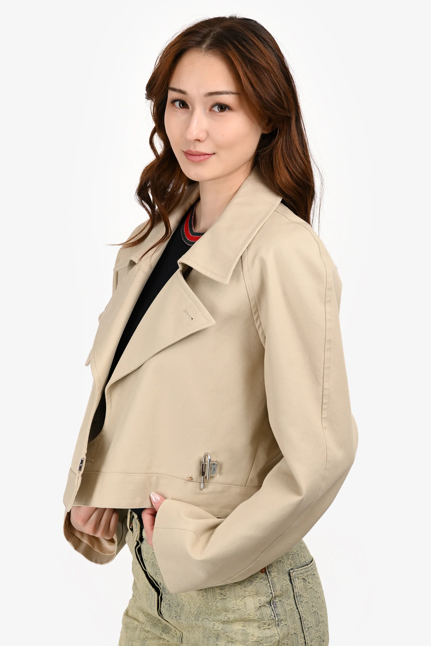 Givenchy Beige U-Lock Detail Cropped Trench Jacket Size 40