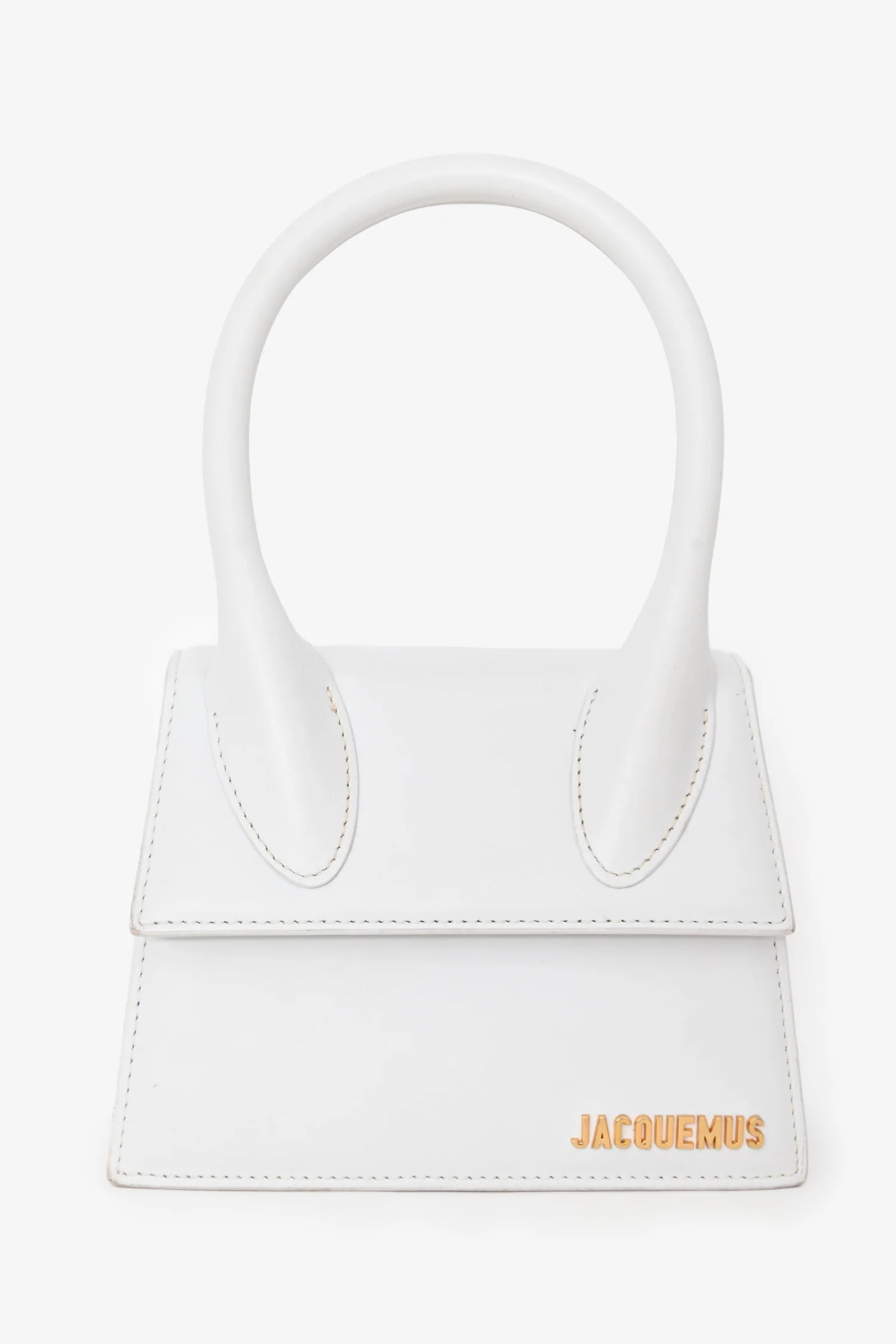 Jacquemus White Leather 'Le Chiquito Moyen' Top Handle Bag with Strap