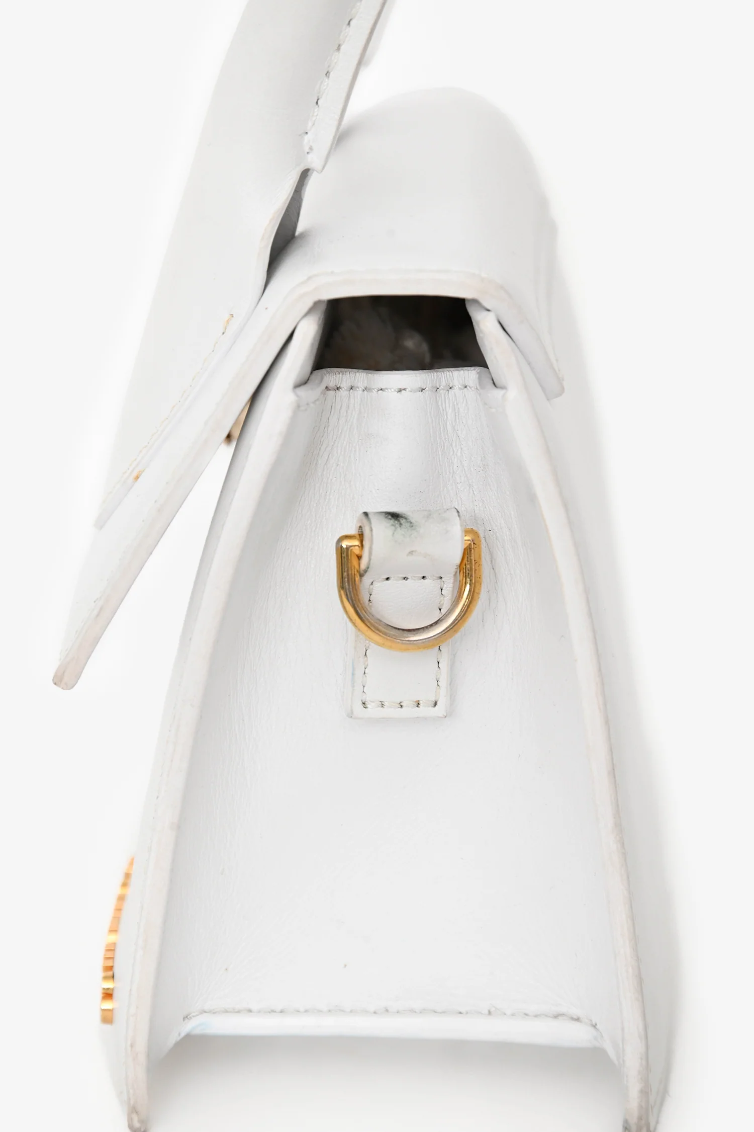 Jacquemus White Leather 'Le Chiquito Moyen' Top Handle Bag with Strap