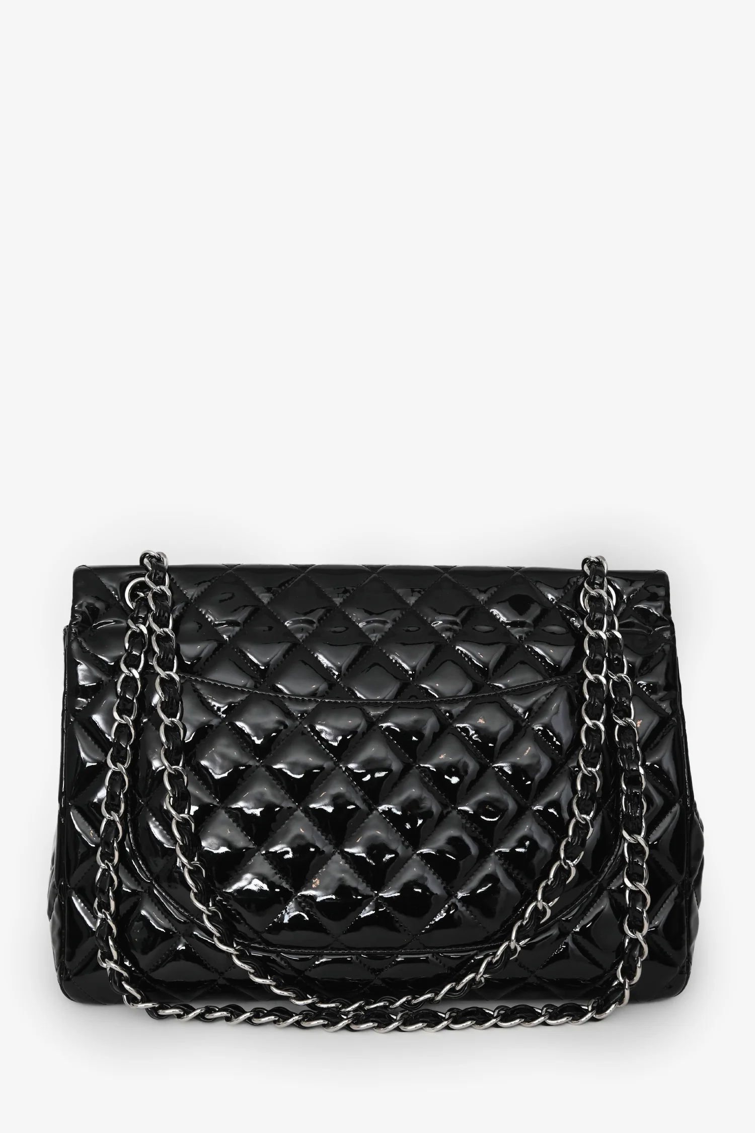 Pre-Loved Chanel™ 2012/13 Black Quilted Patent Maxi Double Flap Shoulder Bag
