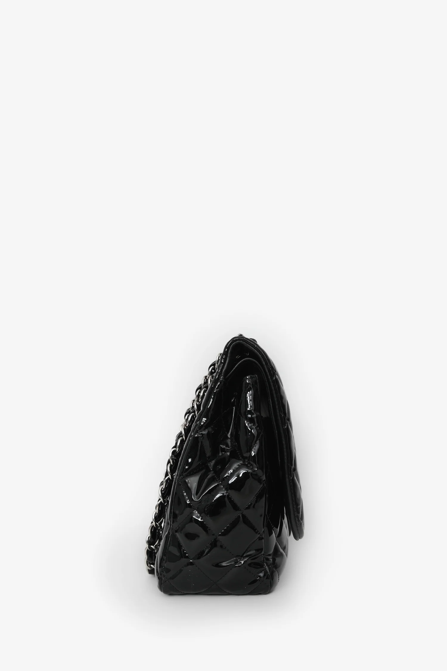 Pre-Loved Chanel™ 2012/13 Black Quilted Patent Maxi Double Flap Shoulder Bag
