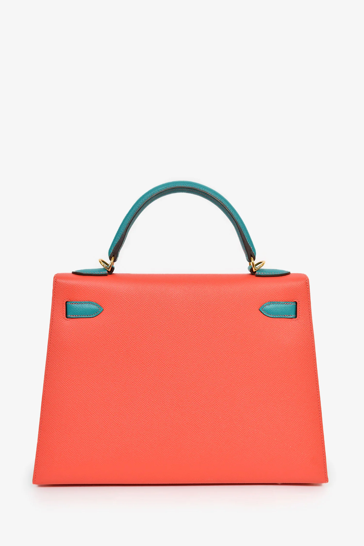 Hermès 2017 Special Order Coral/Teal Bi-Colour Epsom Leather Kelly Sellier 32