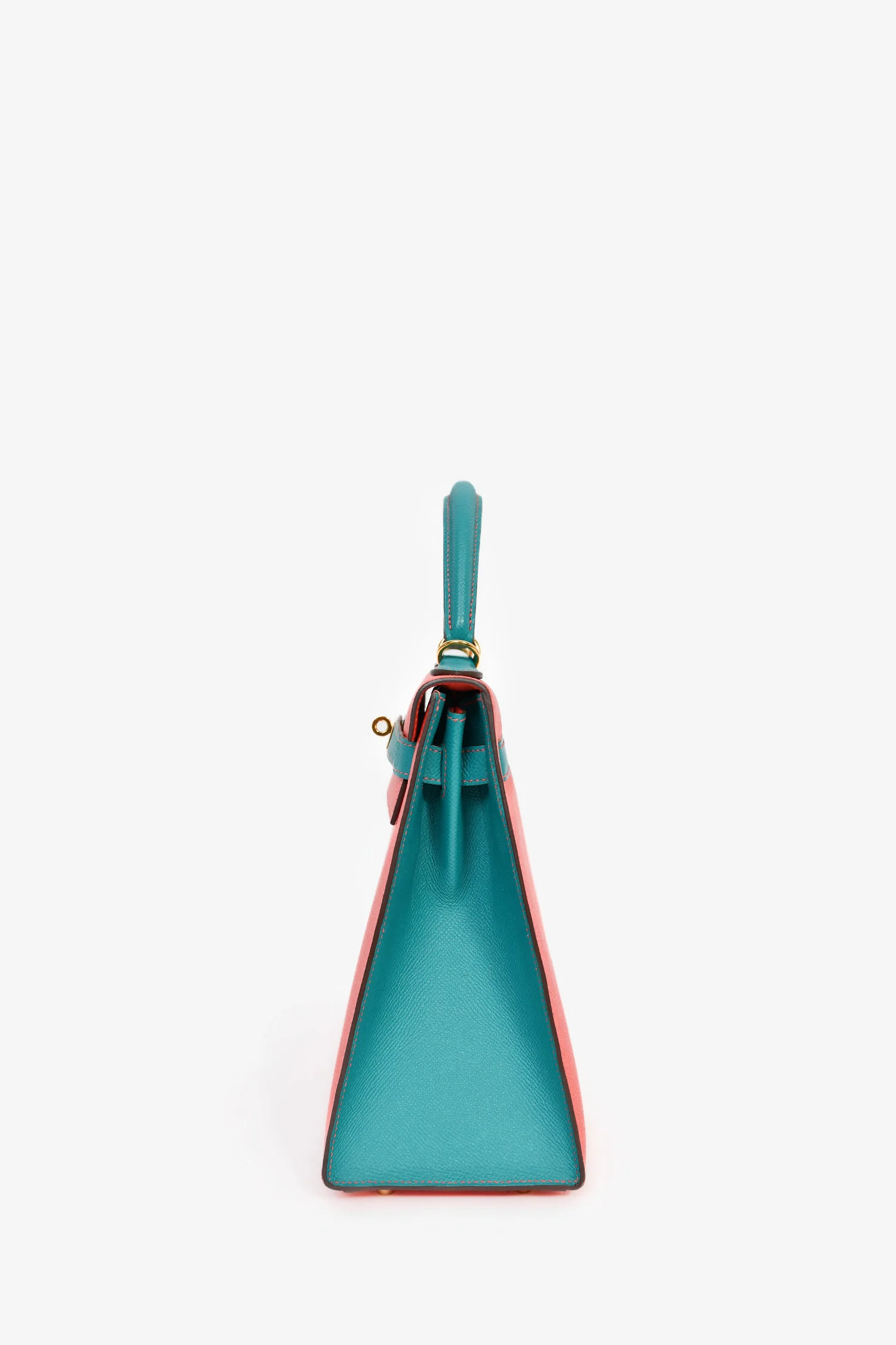 Hermès 2017 Special Order Coral/Teal Bi-Colour Epsom Leather Kelly Sellier 32
