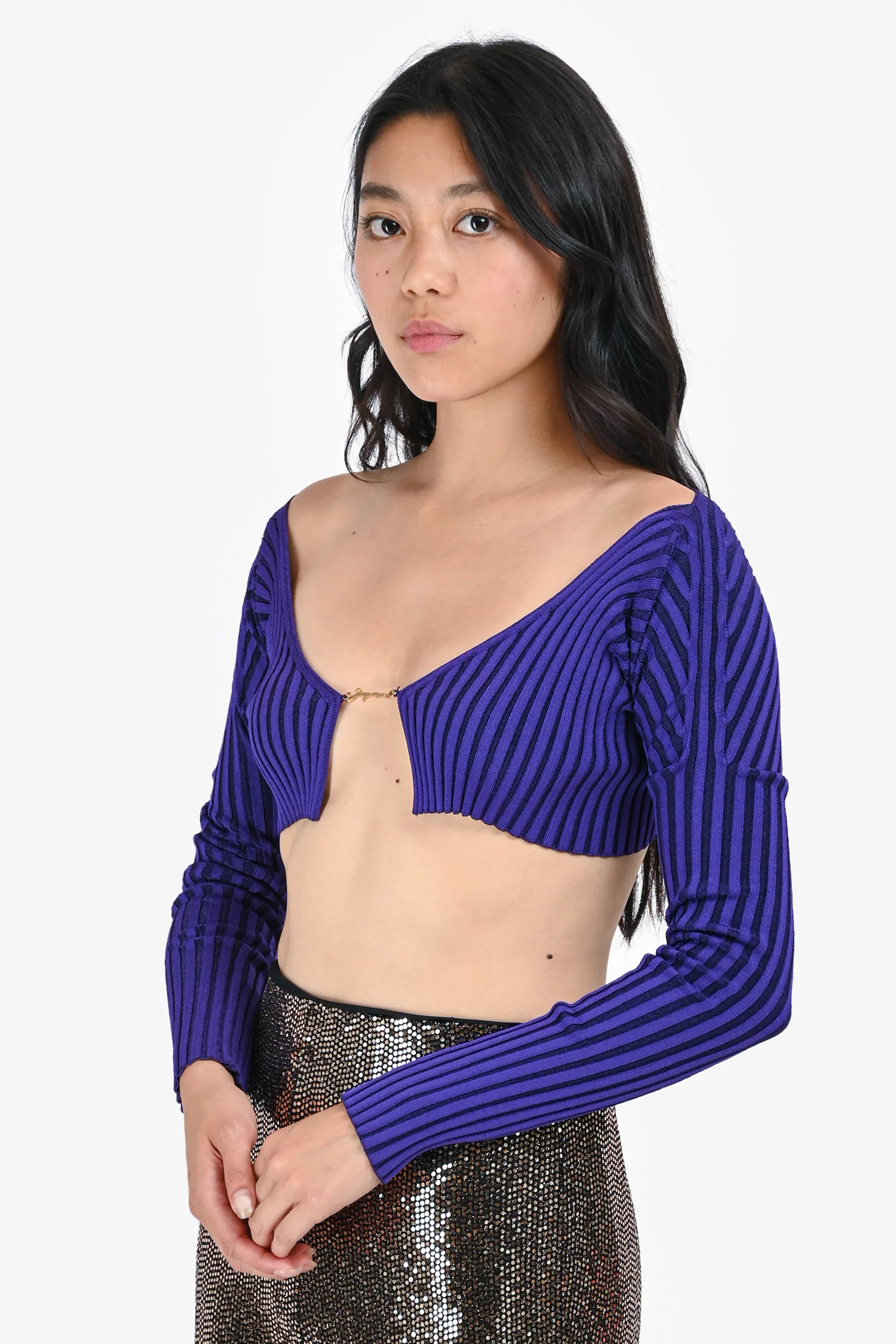 Jacquemus Purple Logo Cropped Long Sleeves Cardigan Size 34