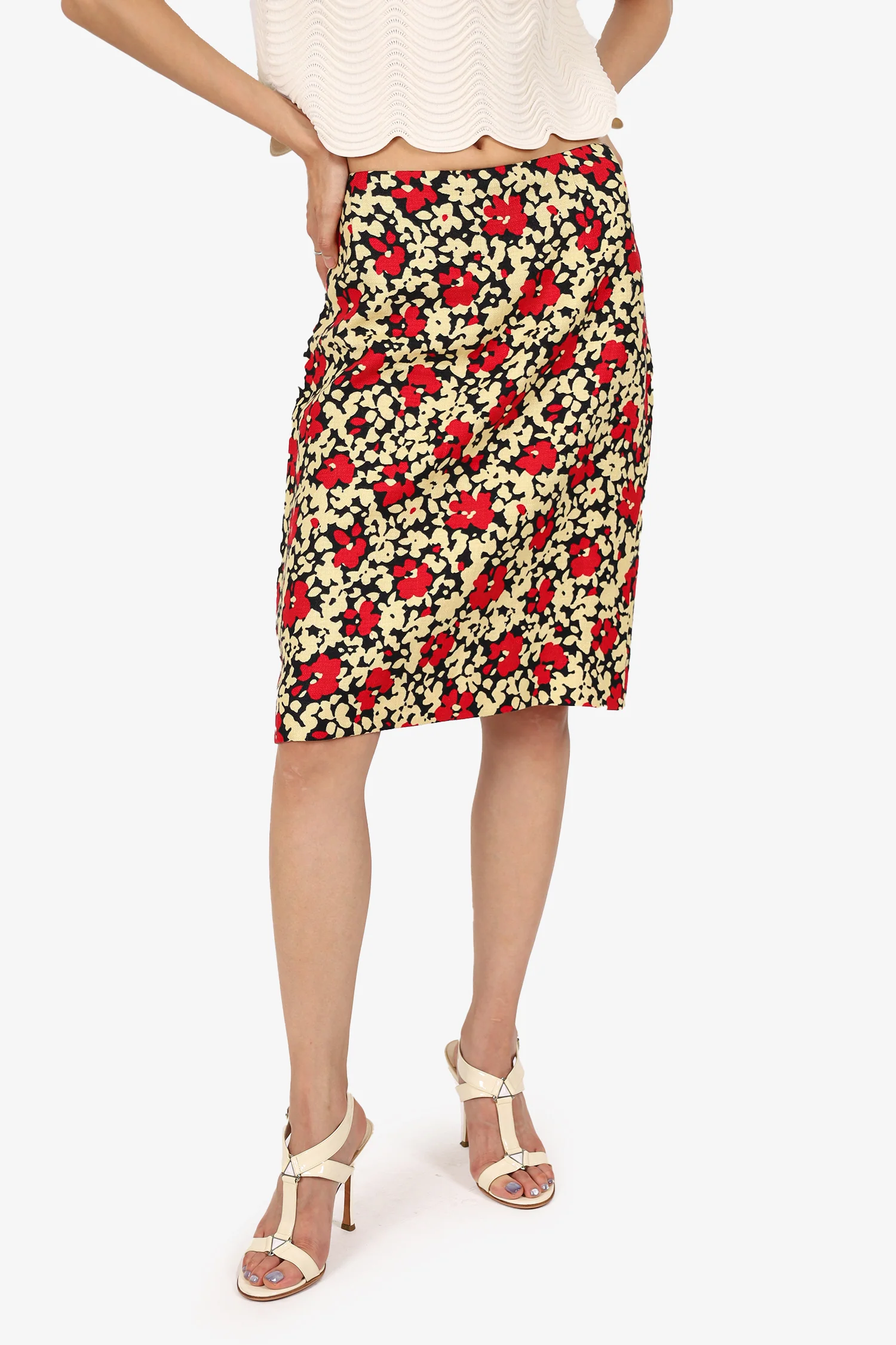 Moschino Black/Yellow/Red Linen Floral Print Mini Skirt Size 14