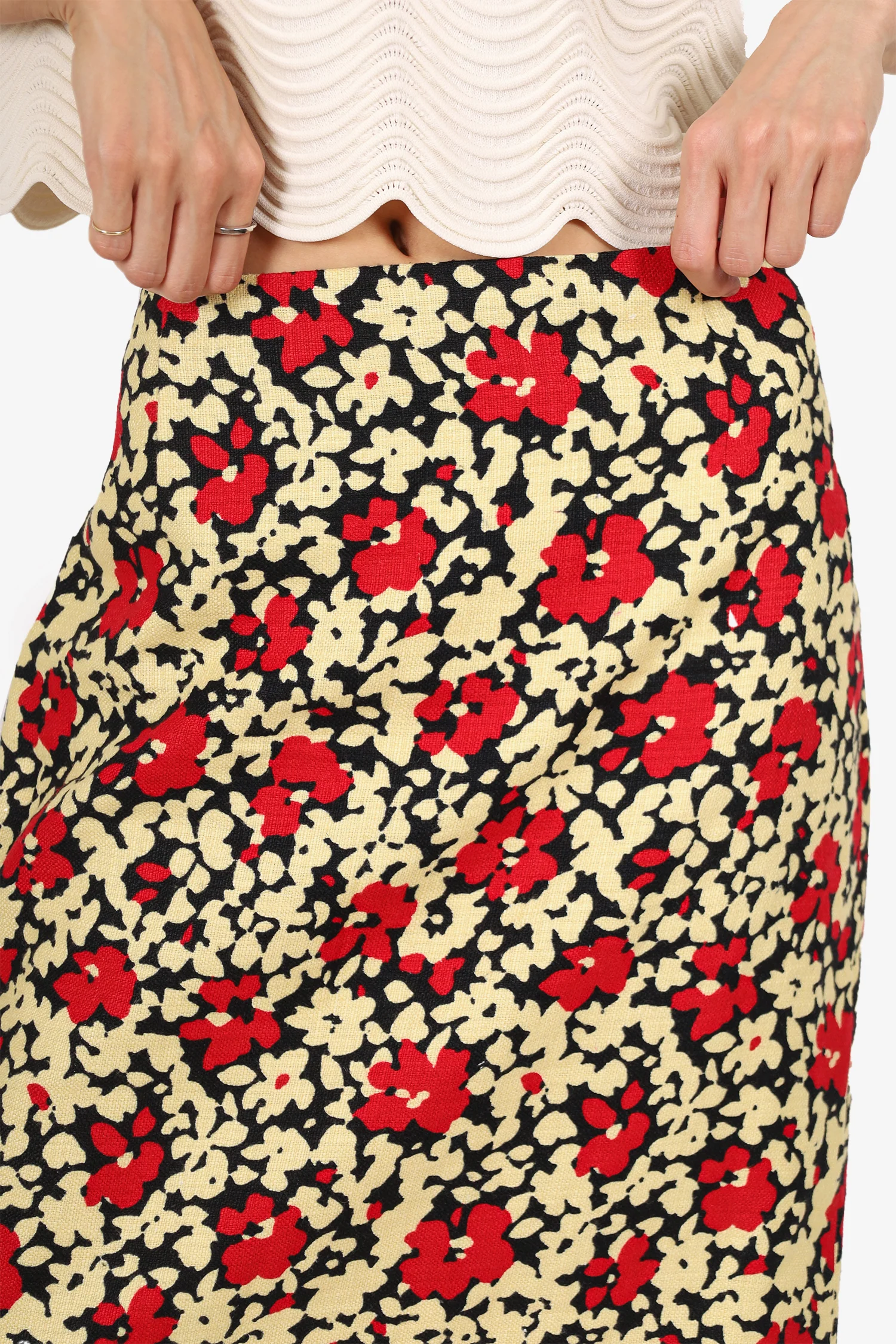 Moschino Black/Yellow/Red Linen Floral Print Mini Skirt Size 14