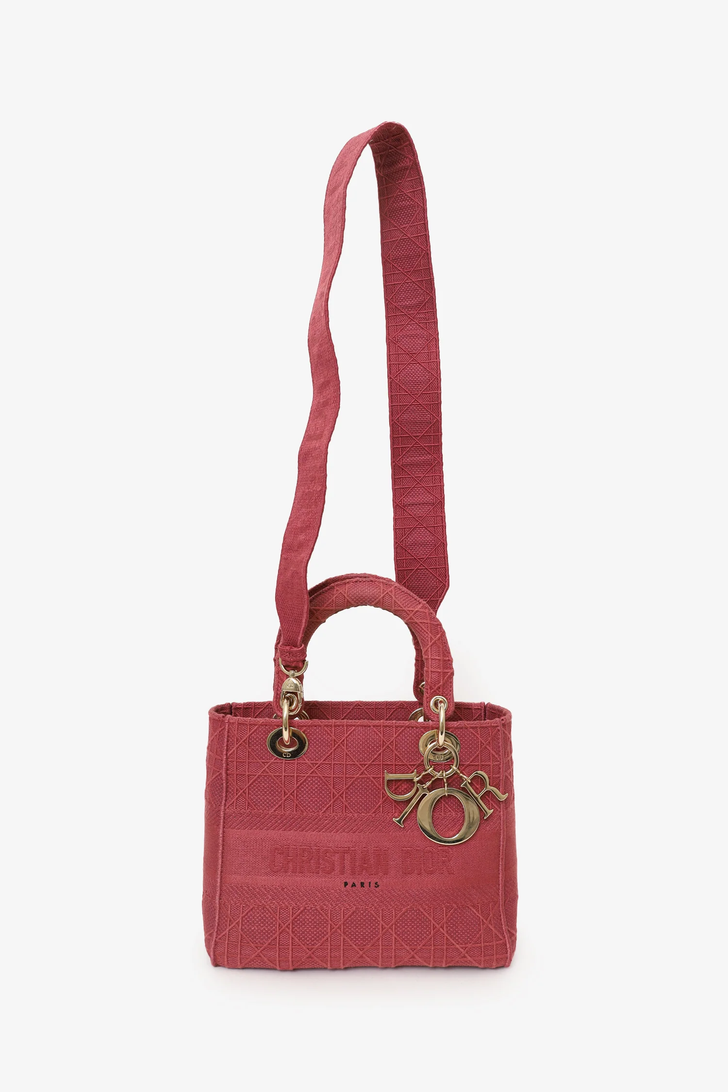 Christian Dior 2020 Pink Cannage Canvas Medium Lady D-Lite With Strap