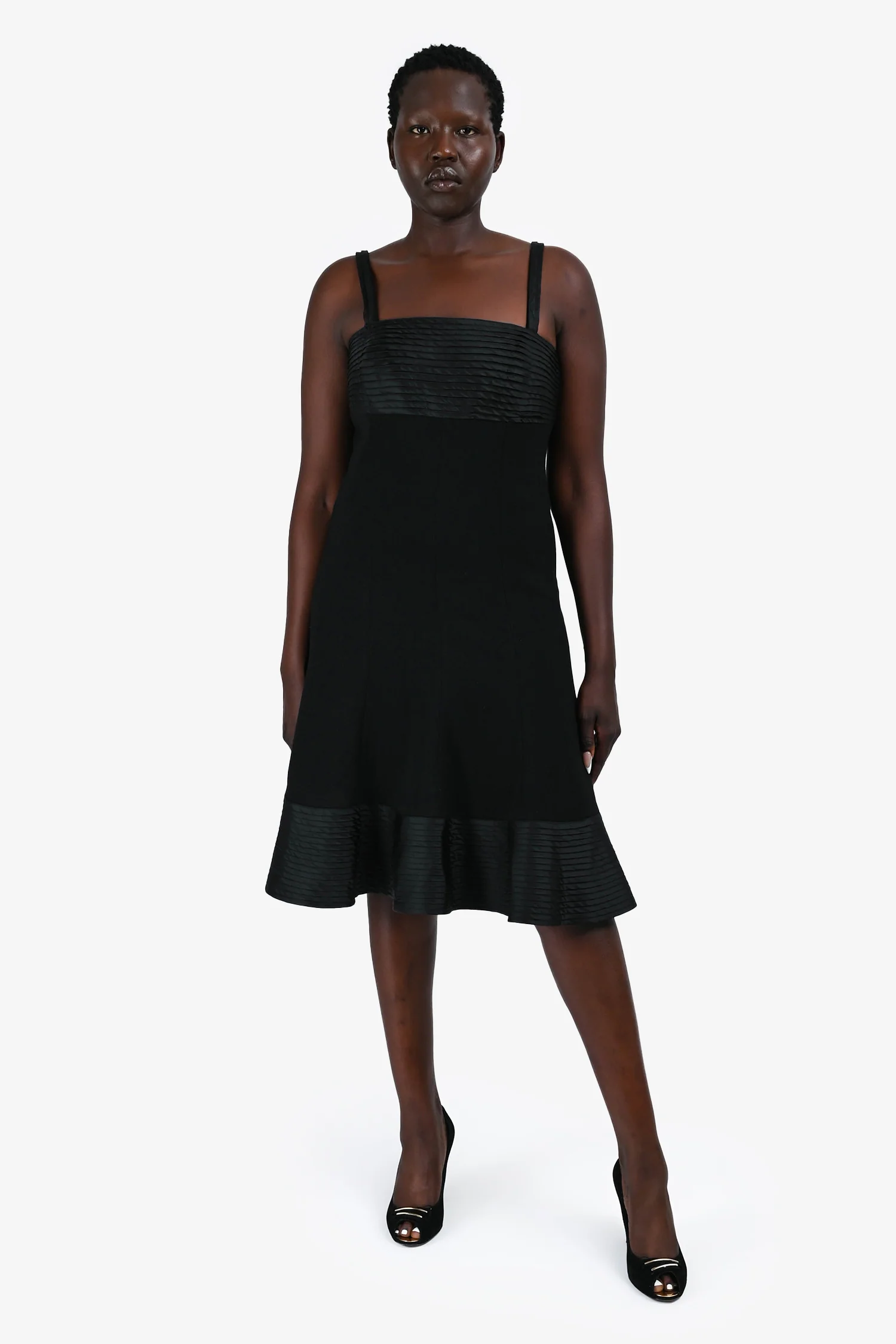 Akris Punto Black Sleeveless Midi Dress with Waist Tie Size 10 US