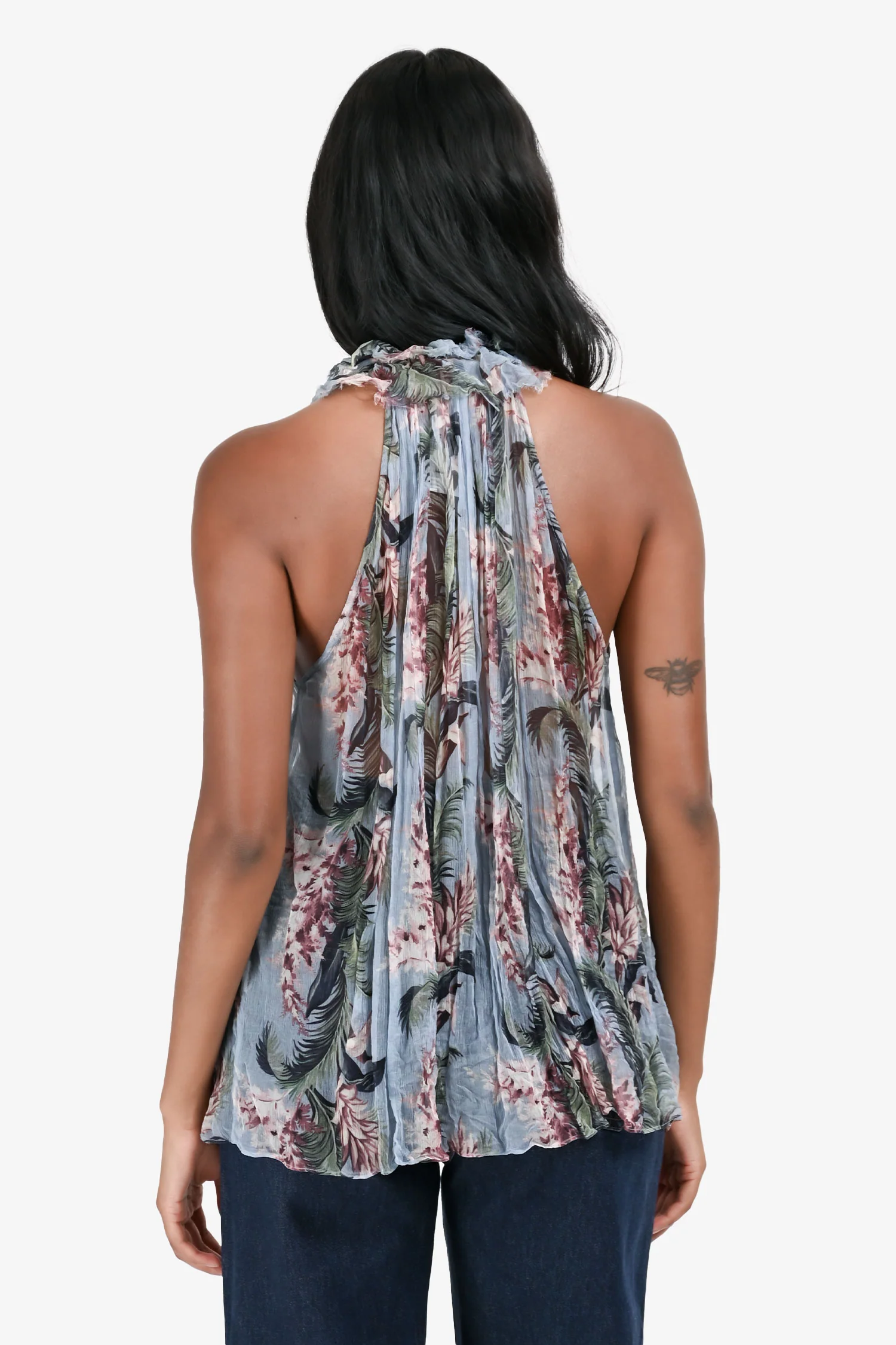 Zimmermann Blue Floral Silk Ruffle Sleeveless Top Size 0