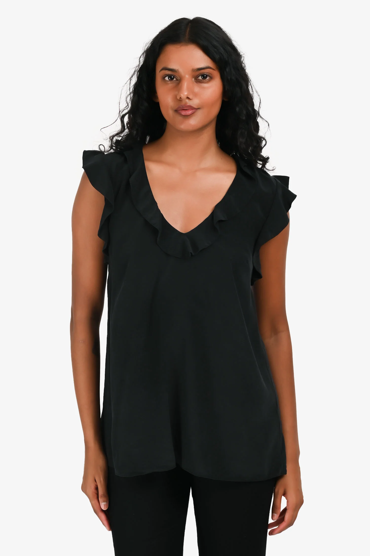 Zimmermann Black Ruffled Scoop Neck Sleeveless Top Size 0