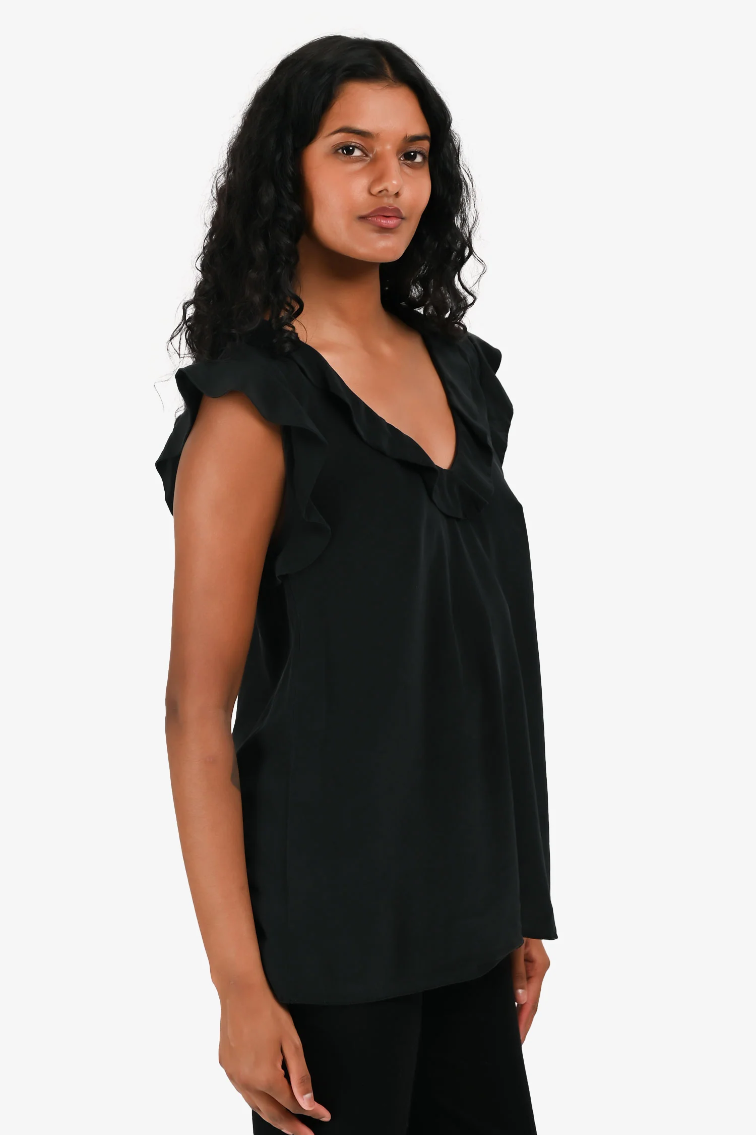 Zimmermann Black Ruffled Scoop Neck Sleeveless Top Size 0