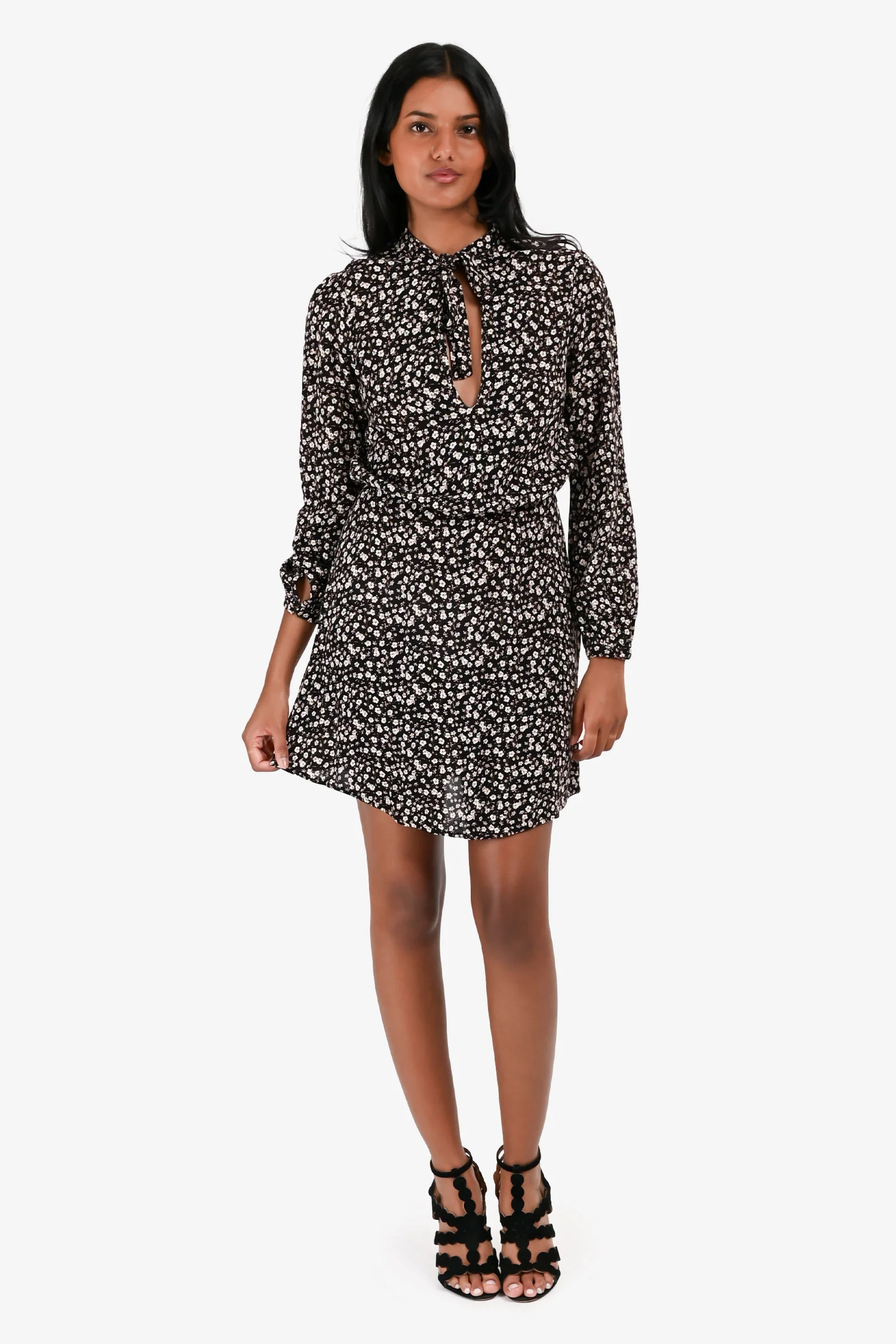 Zimmermann Black/Pink Floral Long Sleeves Mini Dress Size 0
