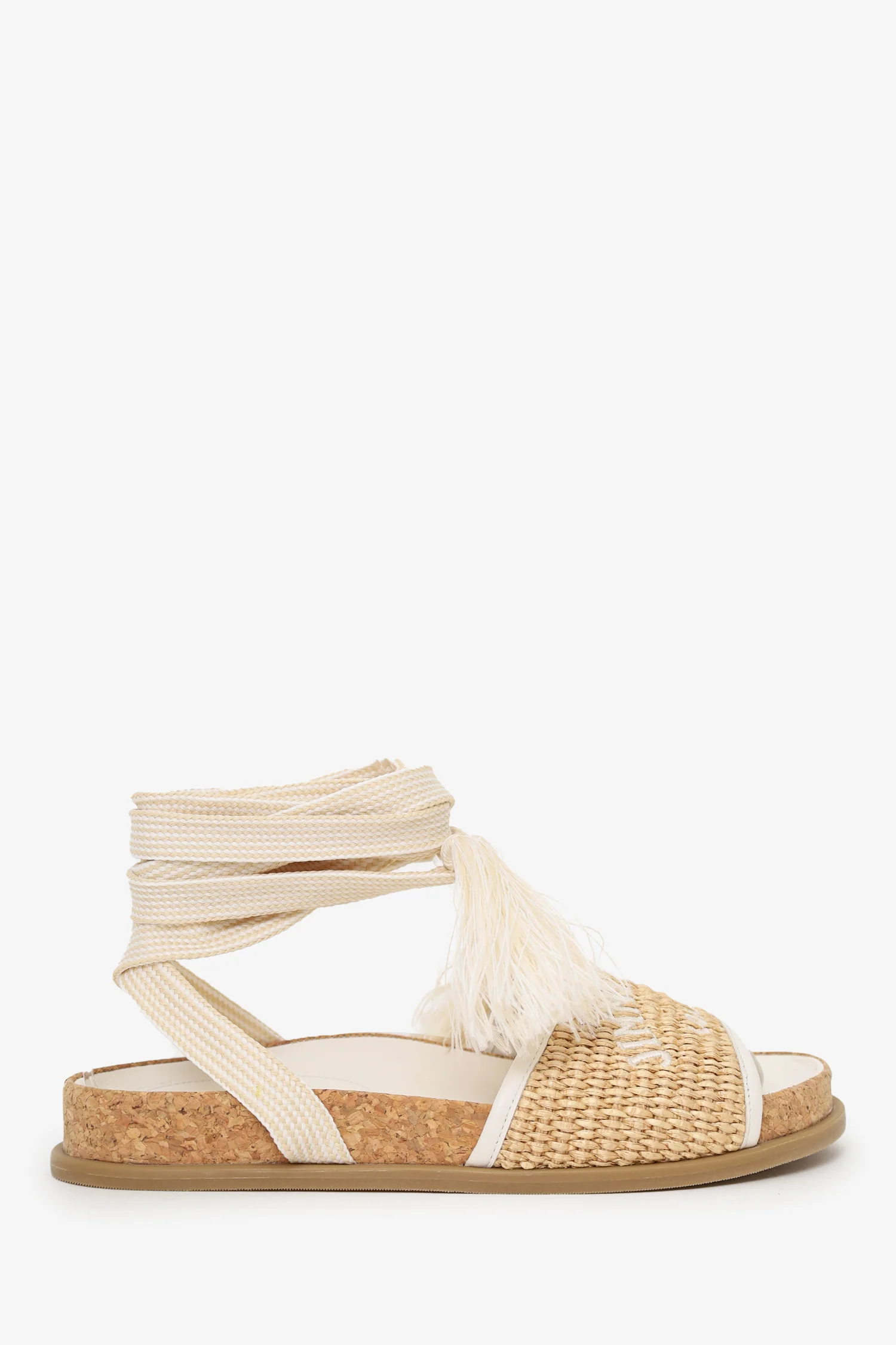 Jimmy Choo Natural Embroidered Raffia Sandals Size 35.5