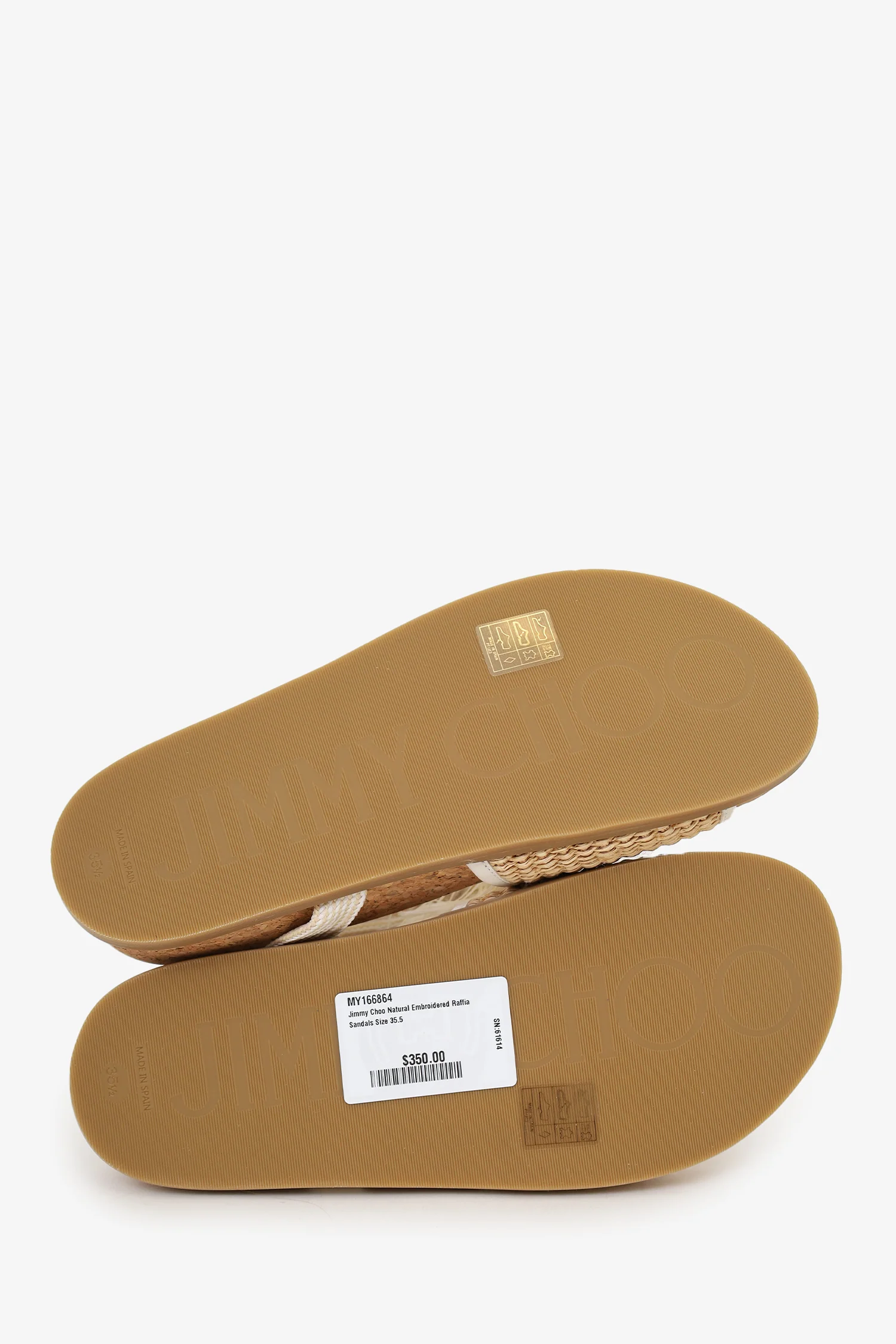 Jimmy Choo Natural Embroidered Raffia Sandals Size 35.5