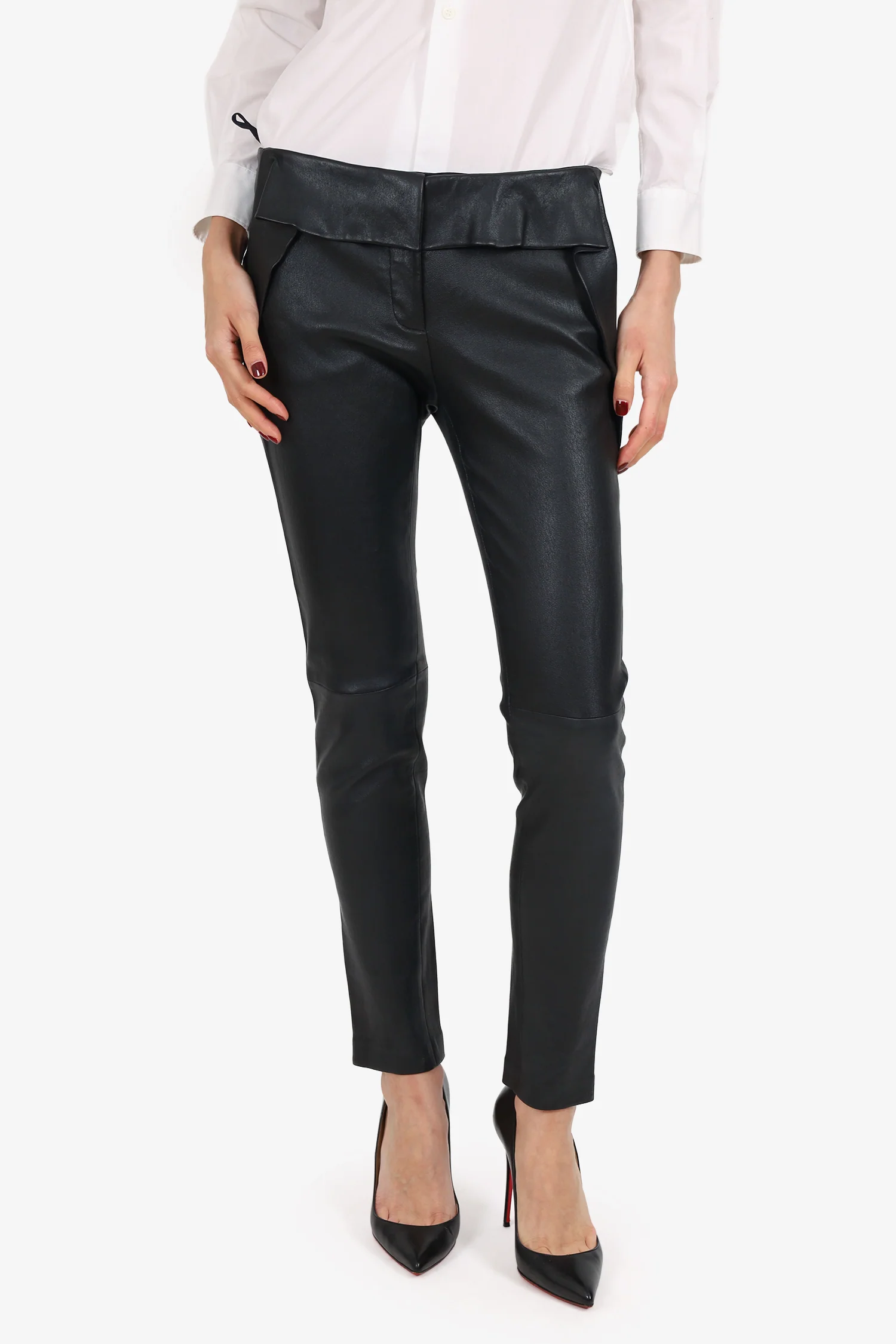 Miu Miu Black Leather Leggings Size 42