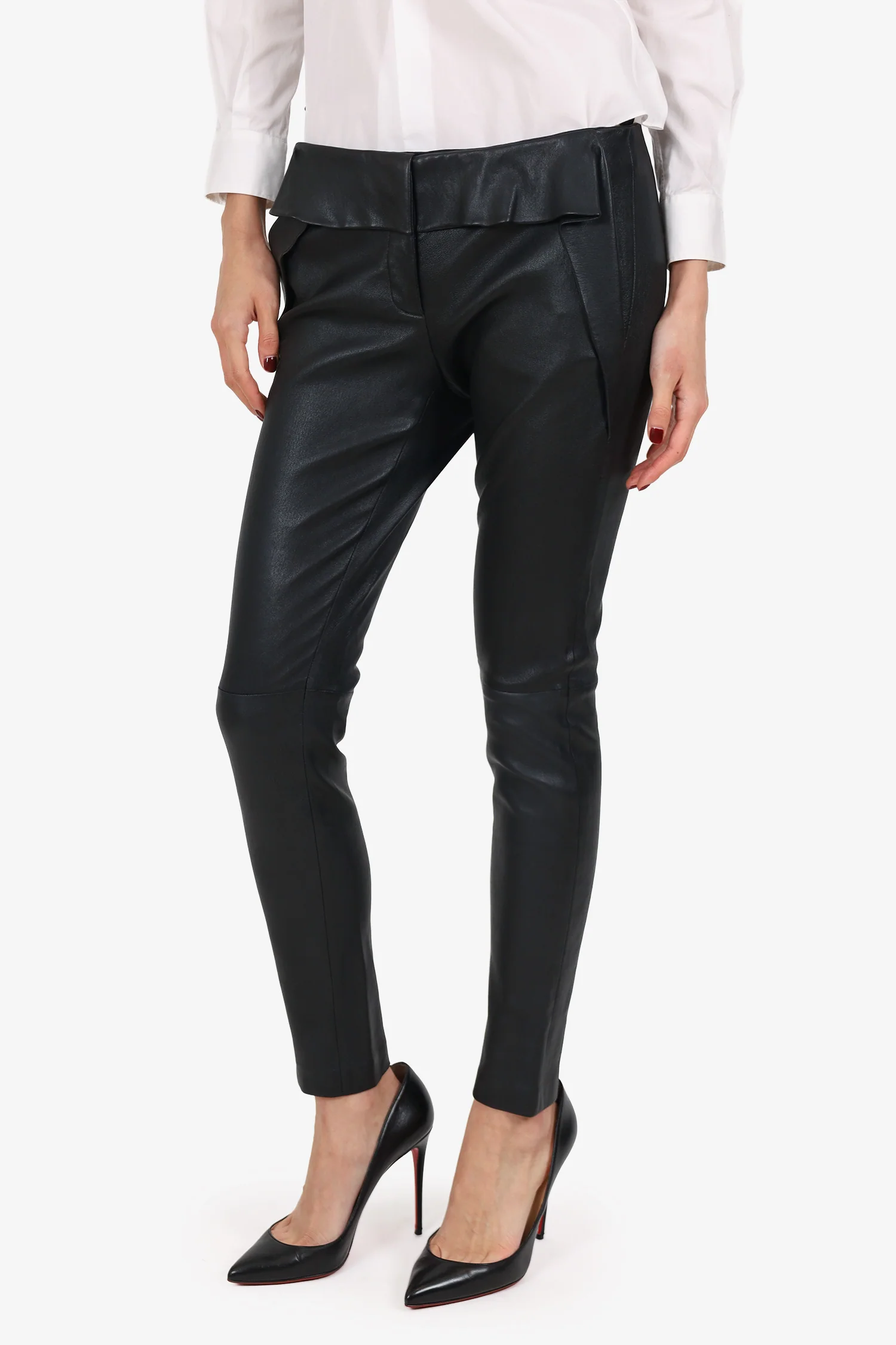 Miu Miu Black Leather Leggings Size 42