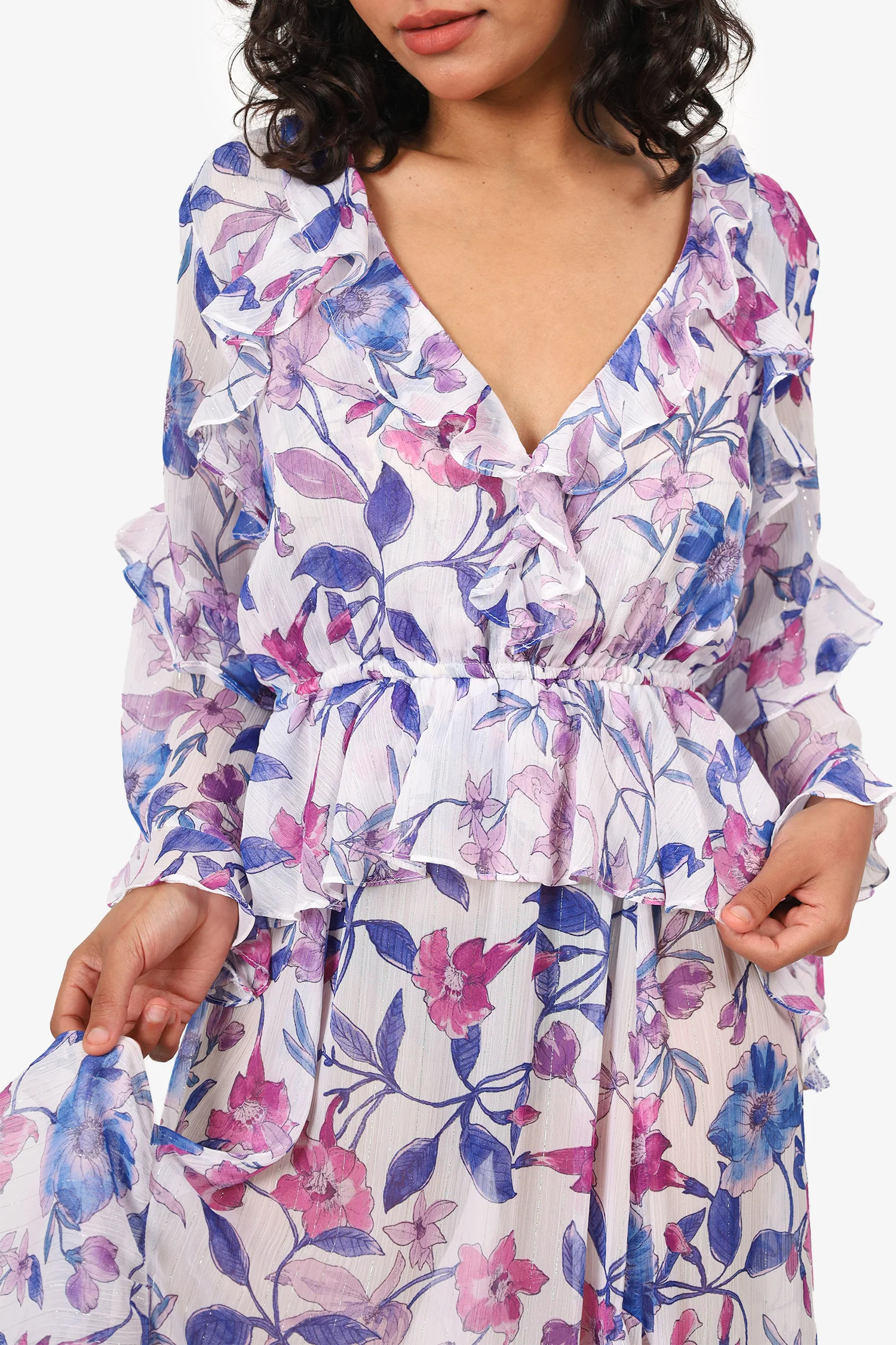 Misa Purple Floral Sheer 'Karina' Maxi Dress Size L