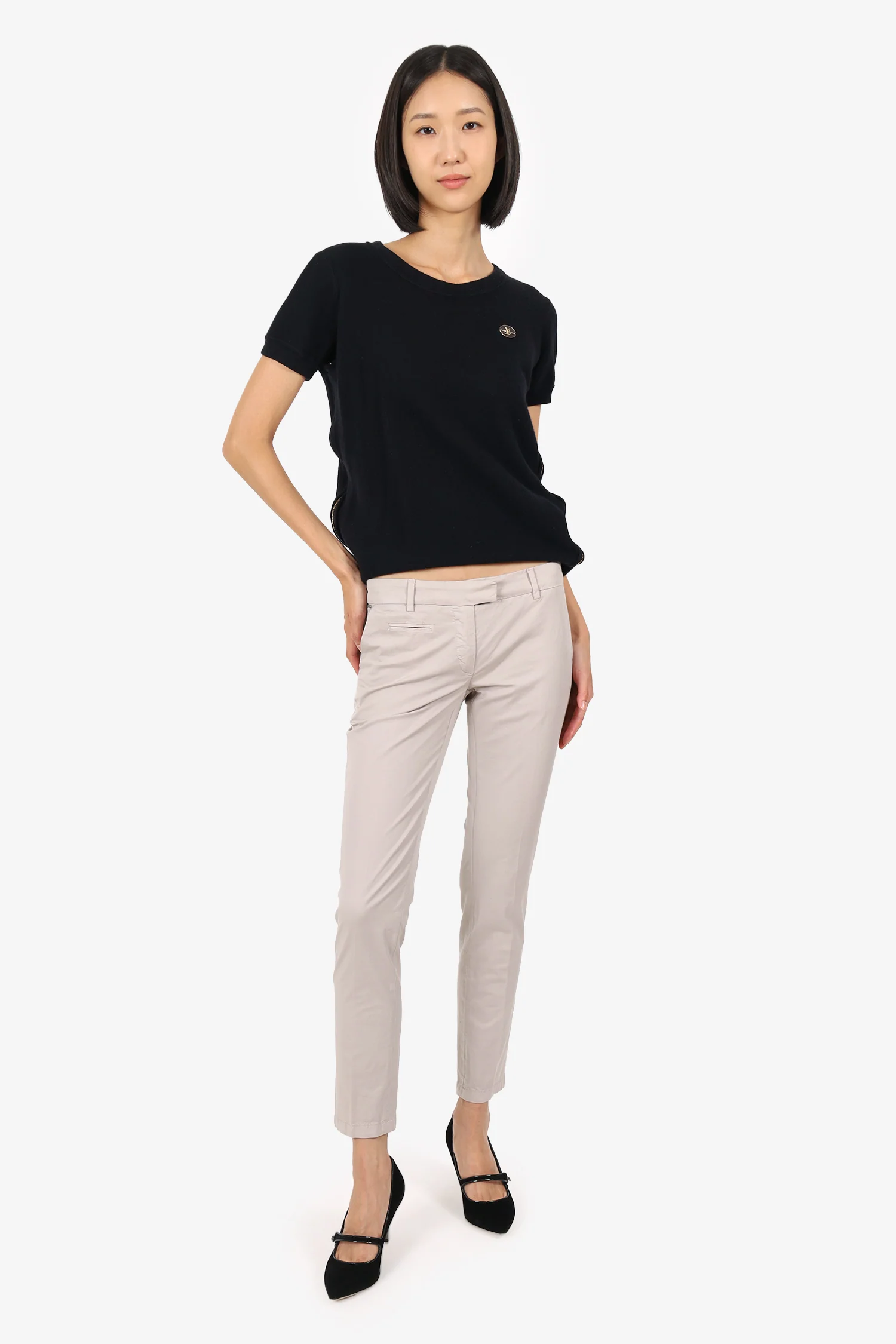 Fabiana Filippi Grey Cotton Low-Rise Trousers Size XXS