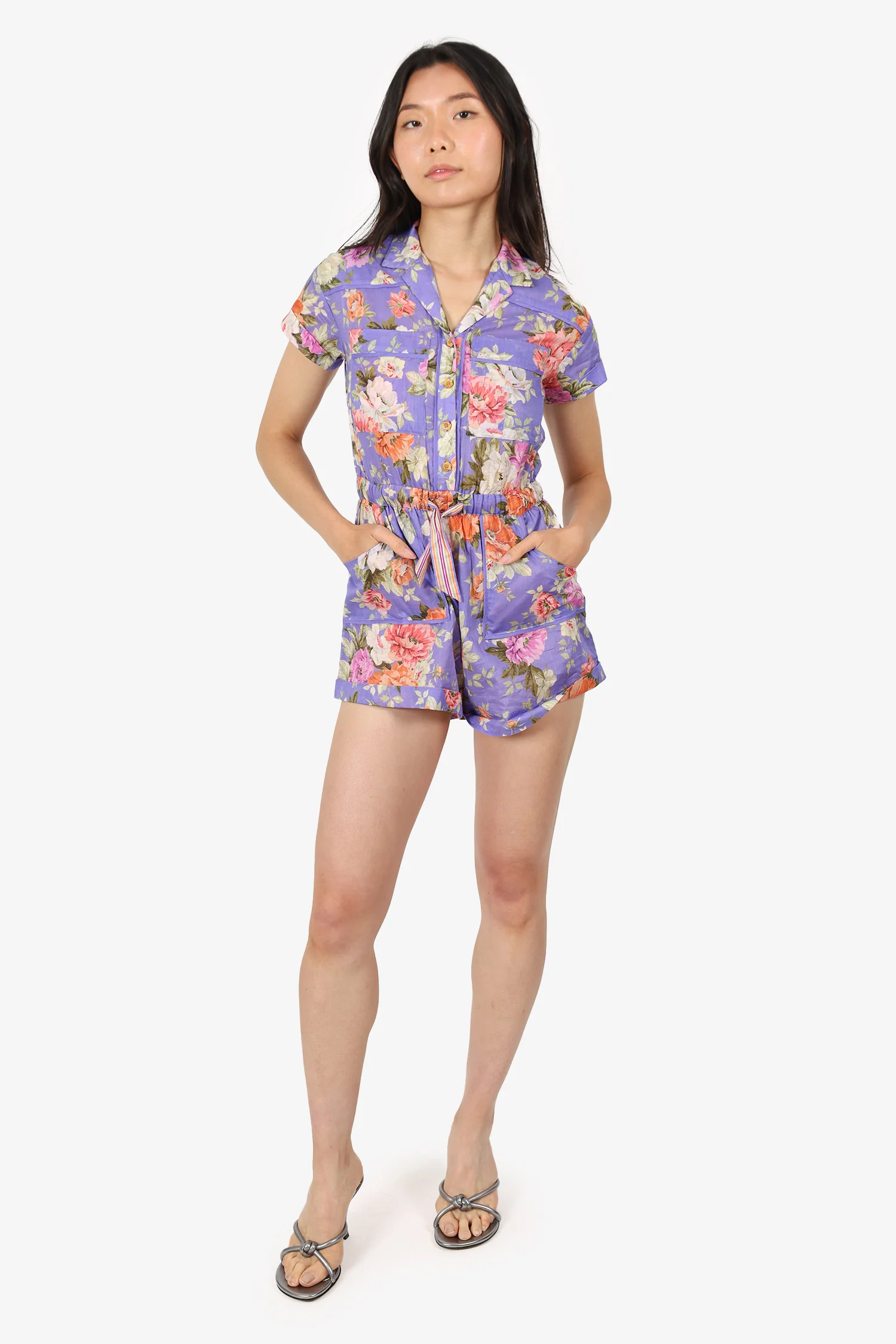 Zimmermann Purple Cotton Floral Playsuit Size 10 Kids