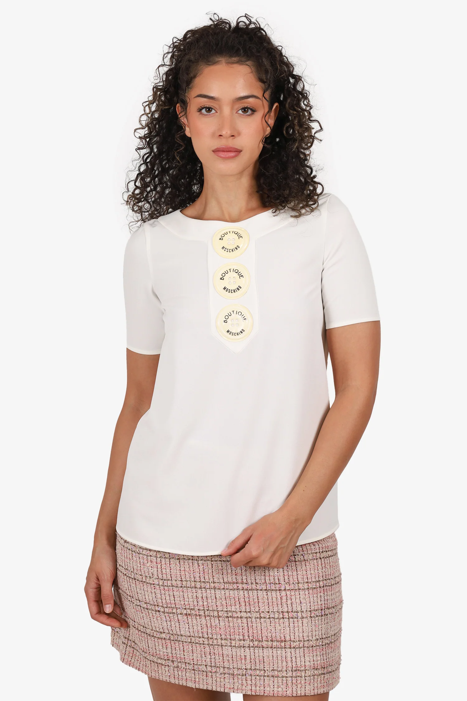 Moschino Boutique White Button Logo Top Size 4