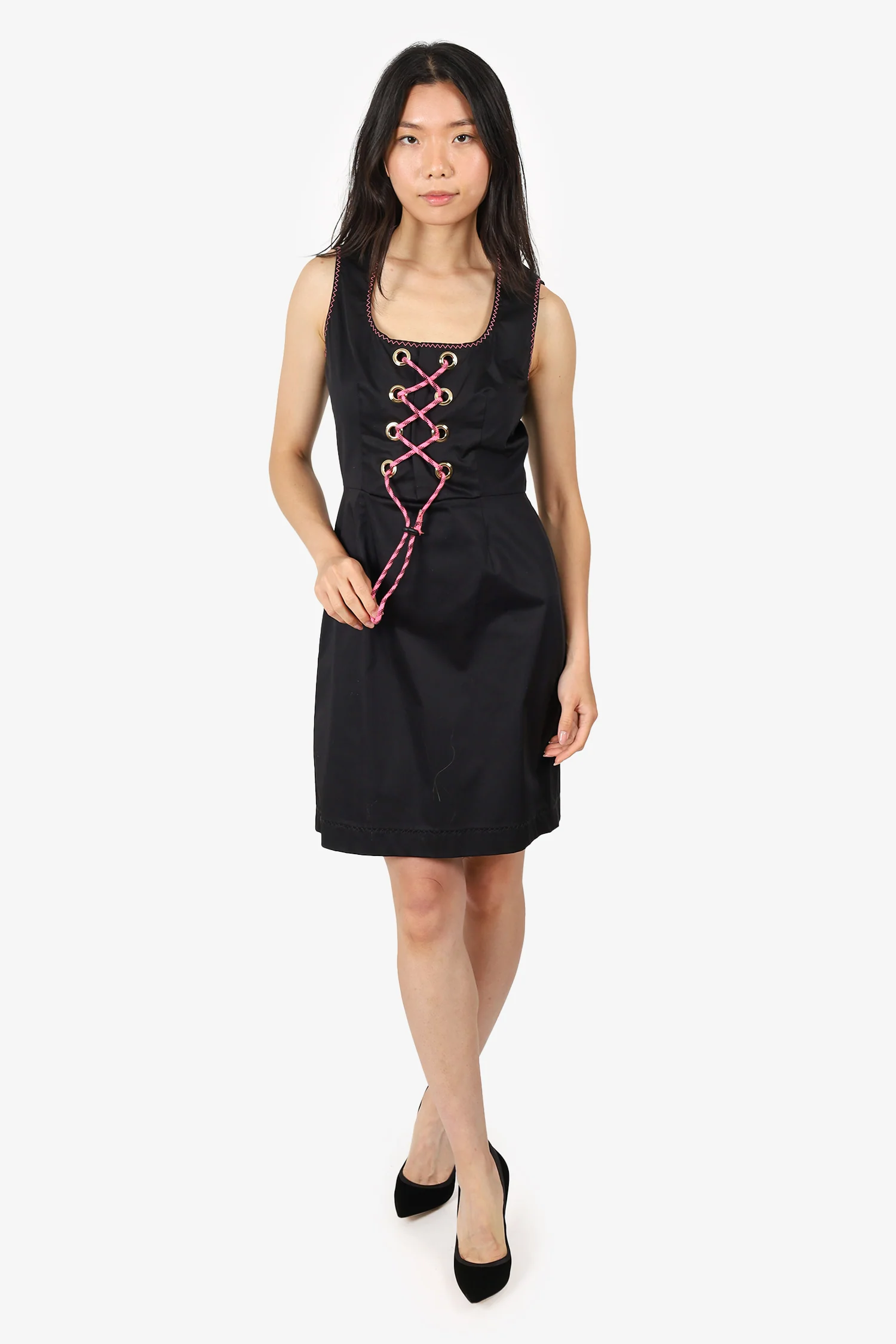 Moschino Cheap & Chic Black/Pink Cotton Lace-Up Dress Size 8