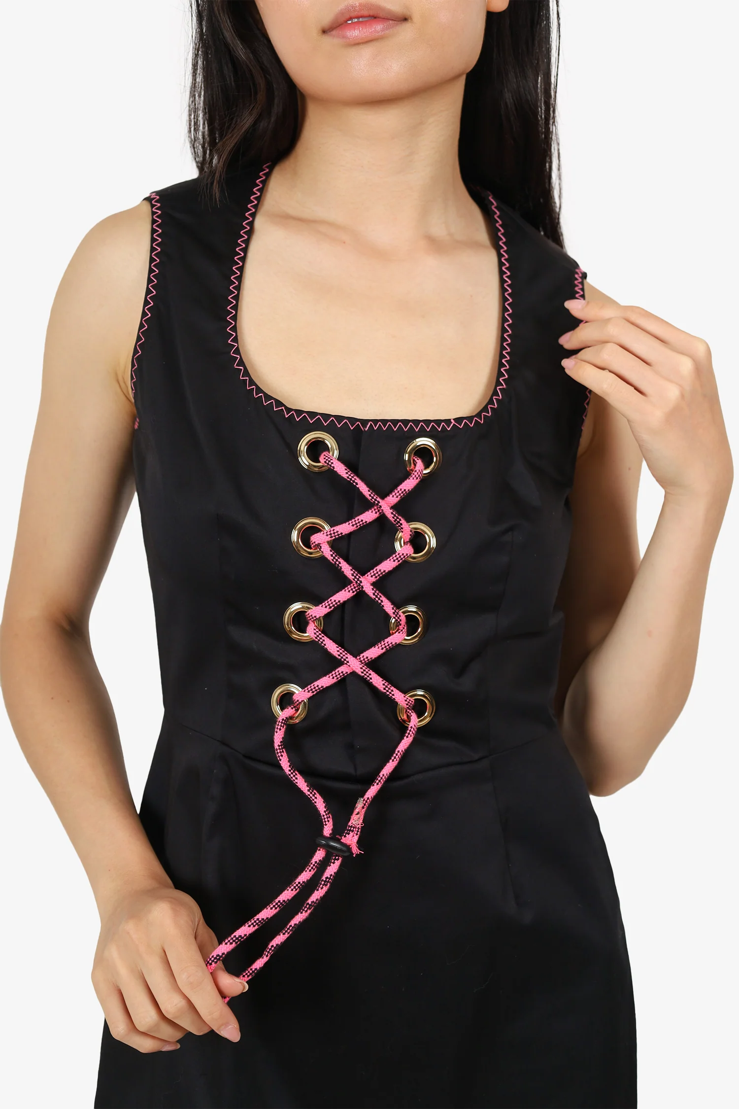 Moschino Cheap & Chic Black/Pink Cotton Lace-Up Dress Size 8