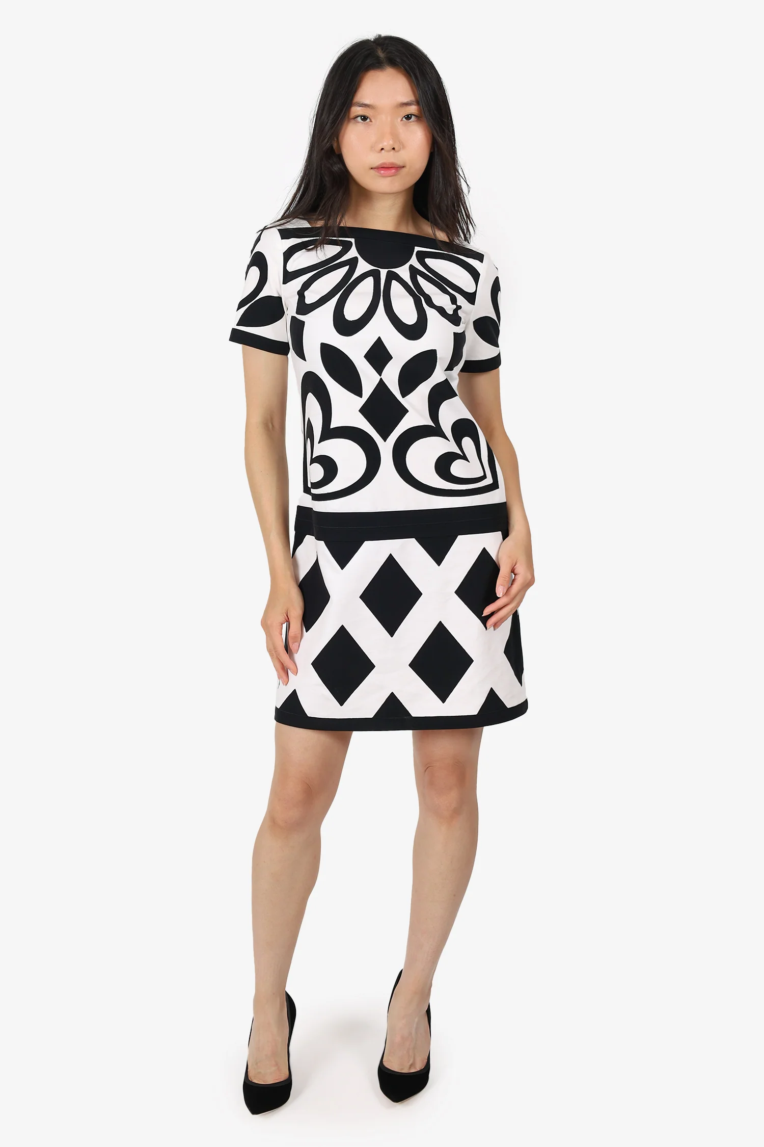 Moschino White/Black Cotton Heart Pattern Dress Size 6
