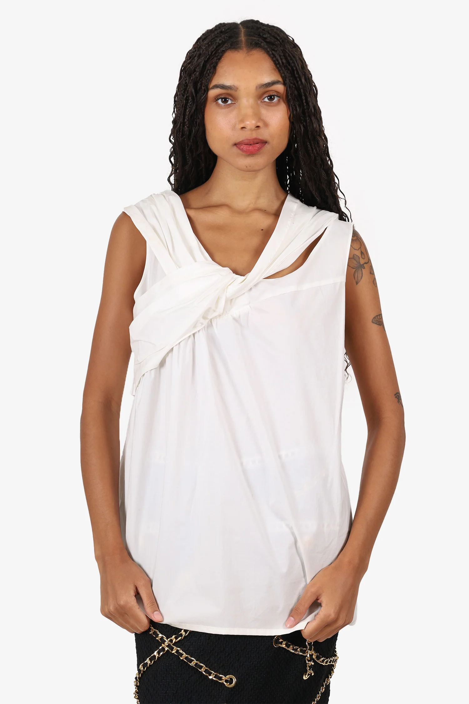 Moschino Cheap and Chic White Cotton Draped Detail Sleeveless Blouse Size 48