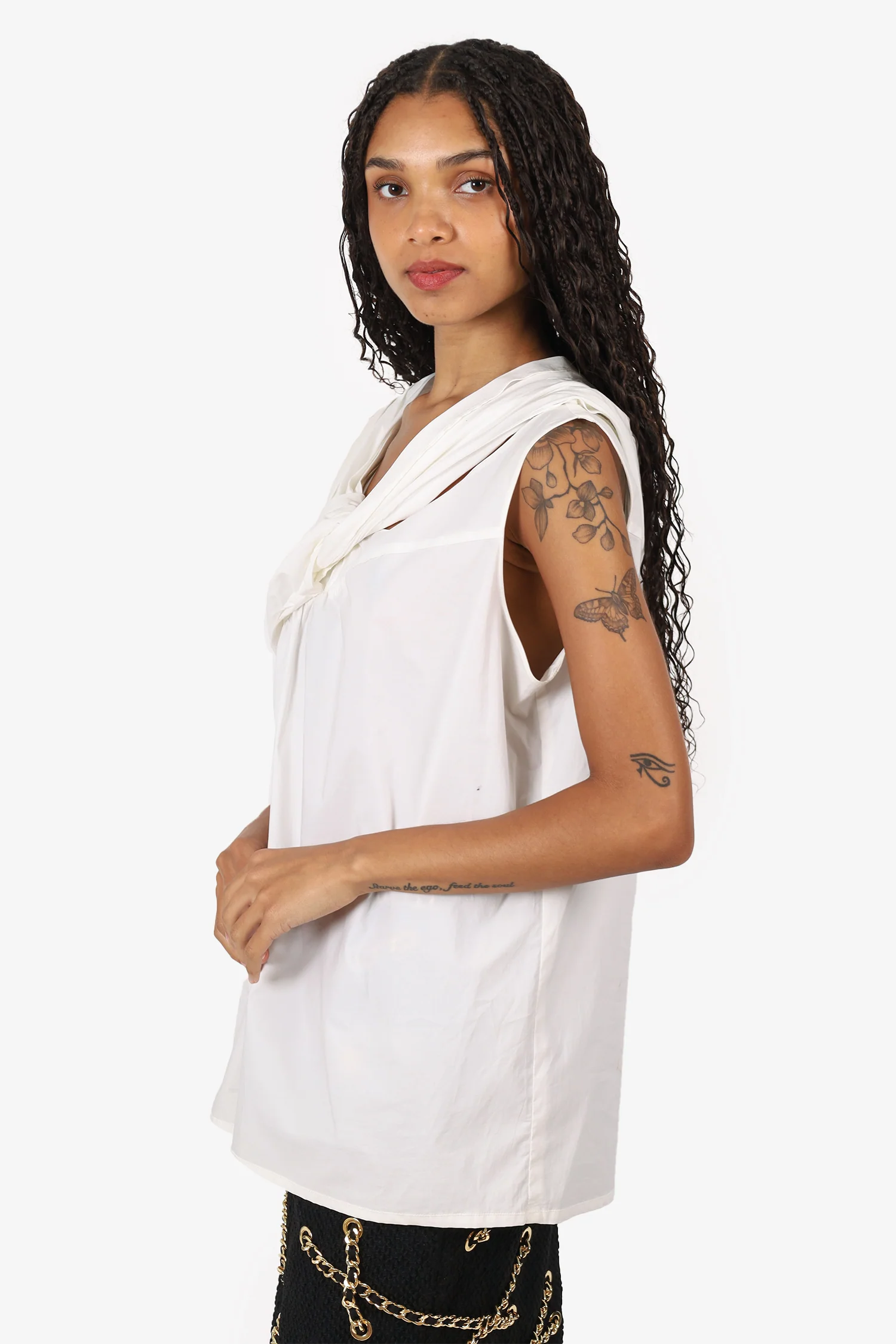 Moschino Cheap and Chic White Cotton Draped Detail Sleeveless Blouse Size 48
