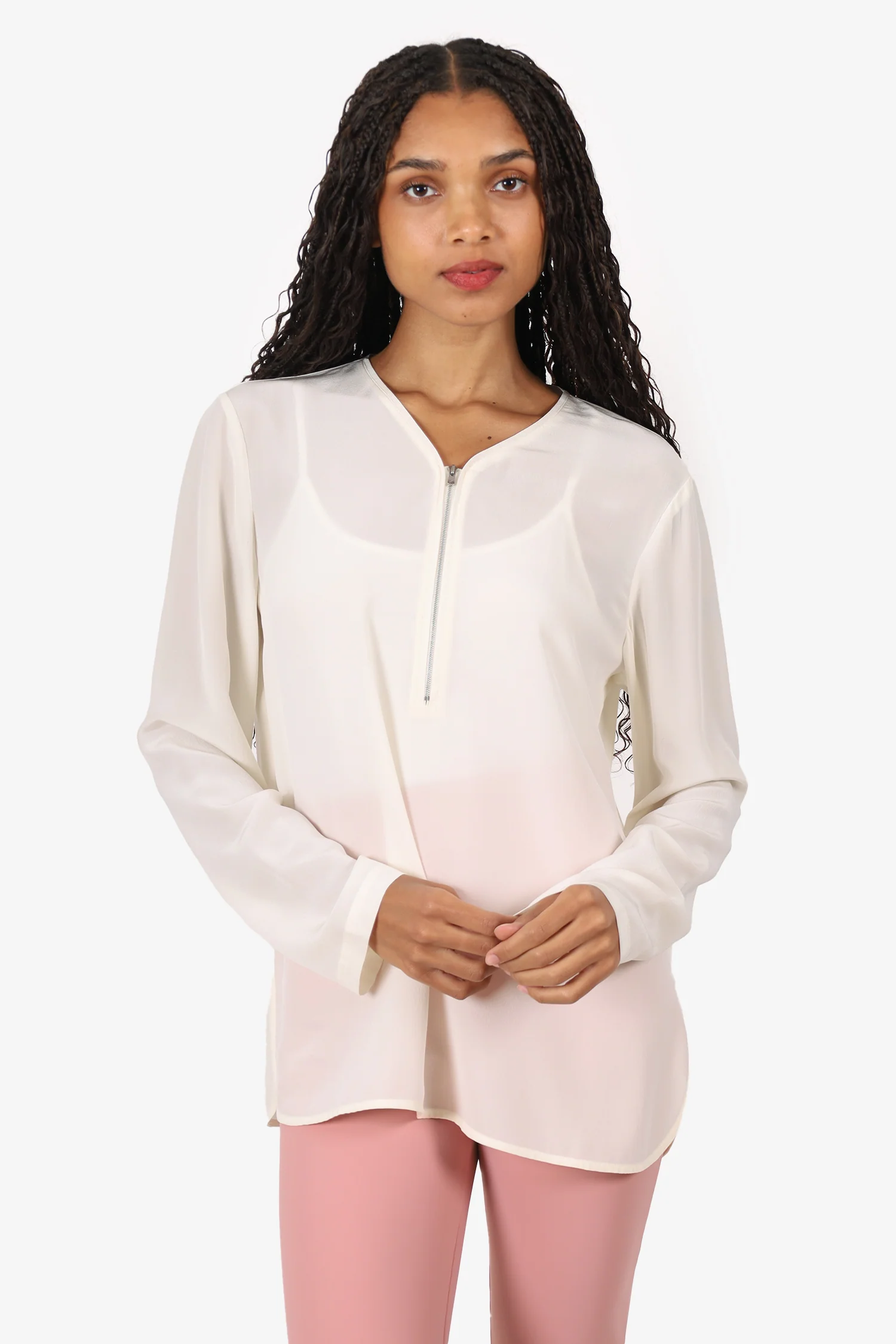 Seventy Sergio Tegon Silk Long Sleeve Zip Detail Blouse Size 44