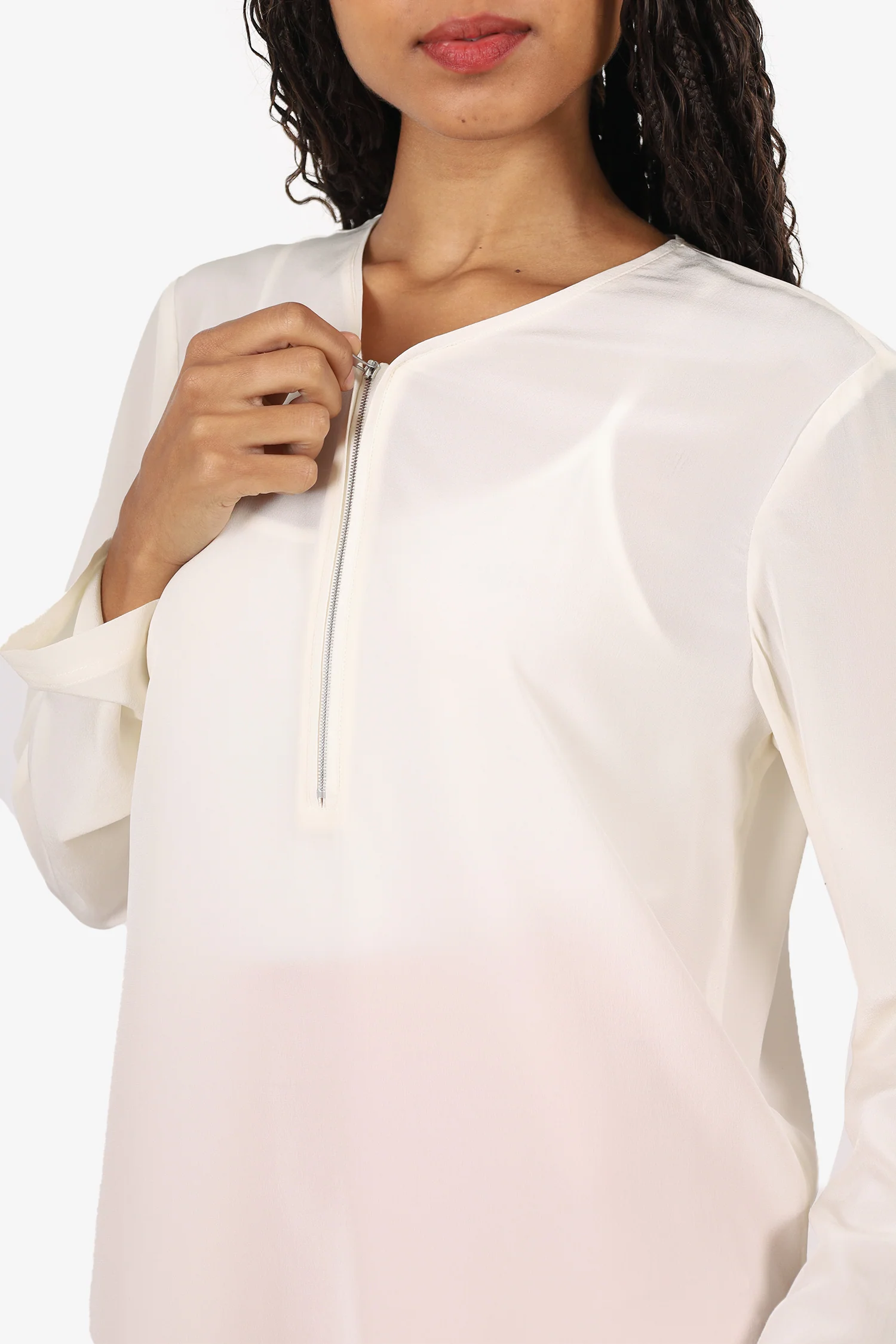 Seventy Sergio Tegon Silk Long Sleeve Zip Detail Blouse Size 44