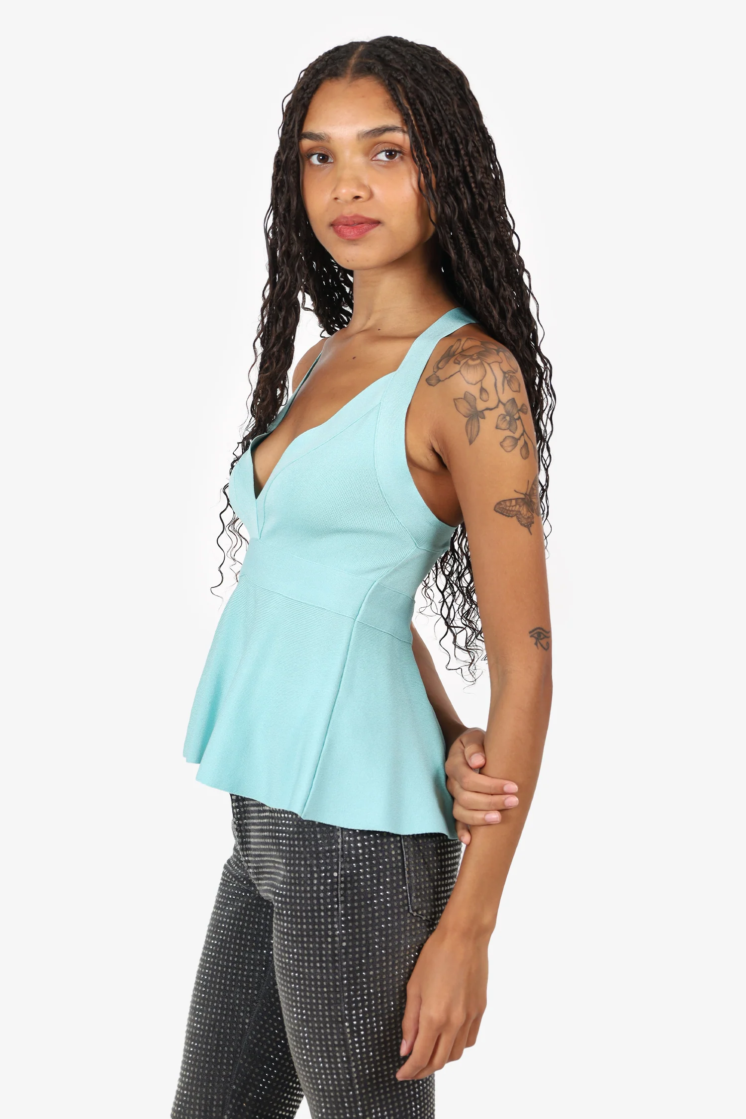 Boutique Moschino Blue Ribbed Criss-cross Top Size 6
