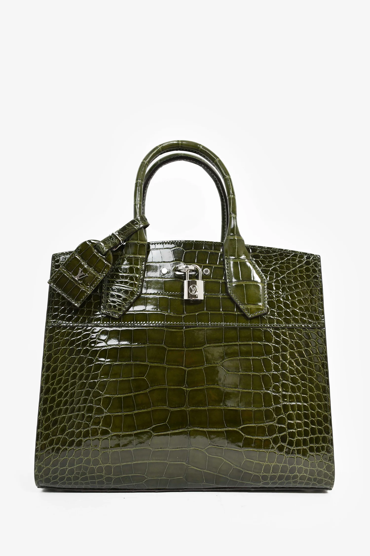 Louis Vuitton Green Alligator Mississippiensis City Steamer MM Top Handle With Strap