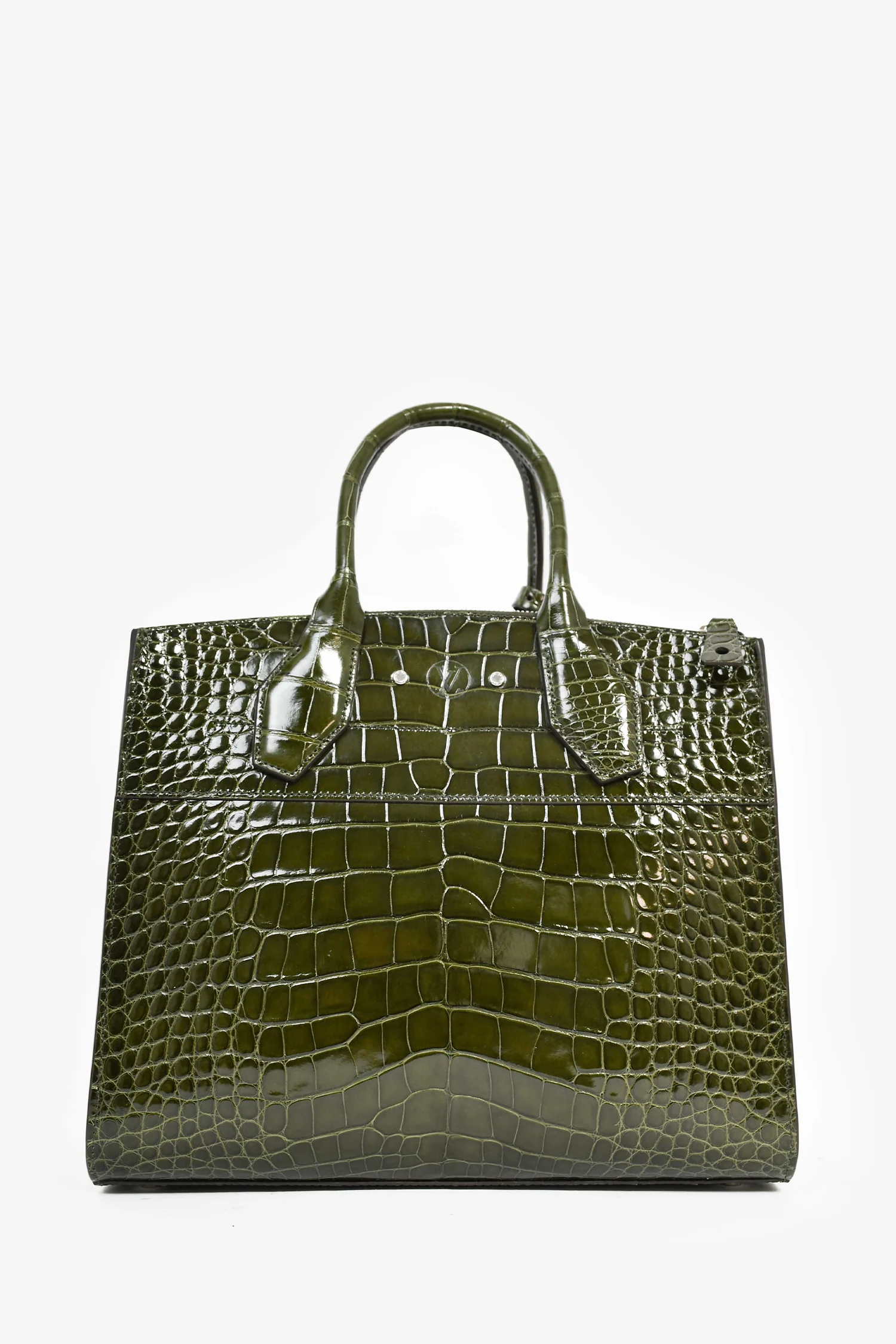 Louis Vuitton Green Alligator Mississippiensis City Steamer MM Top Handle With Strap