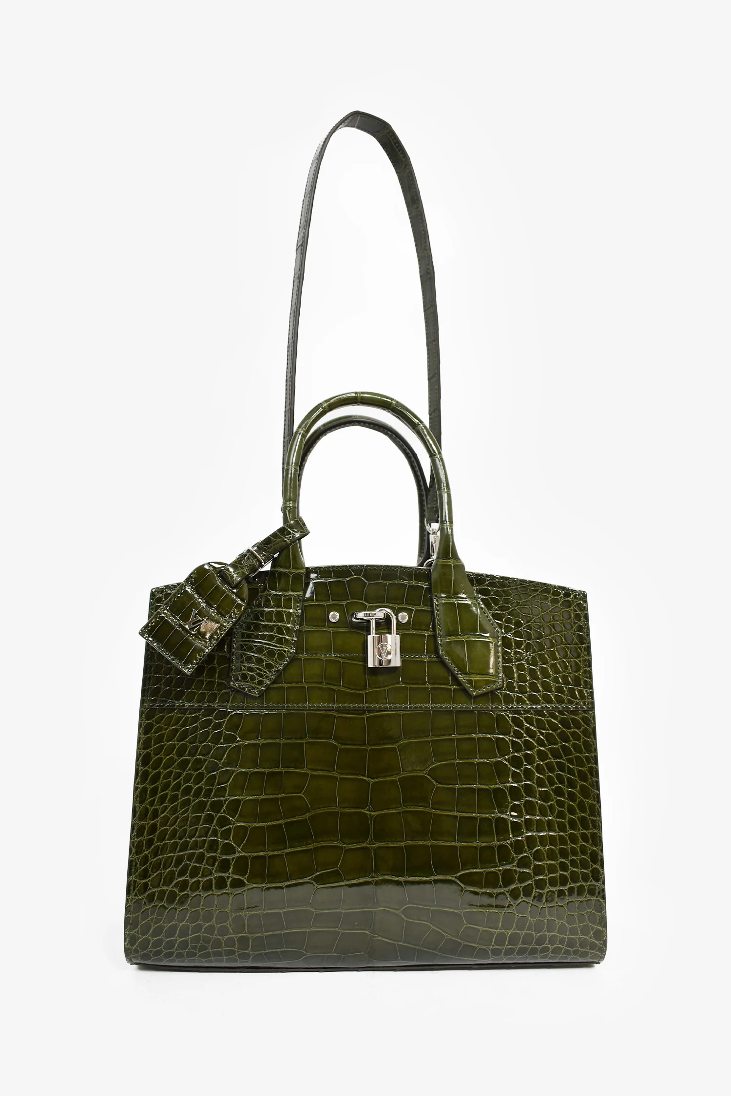 Louis Vuitton Green Alligator Mississippiensis City Steamer MM Top Handle With Strap