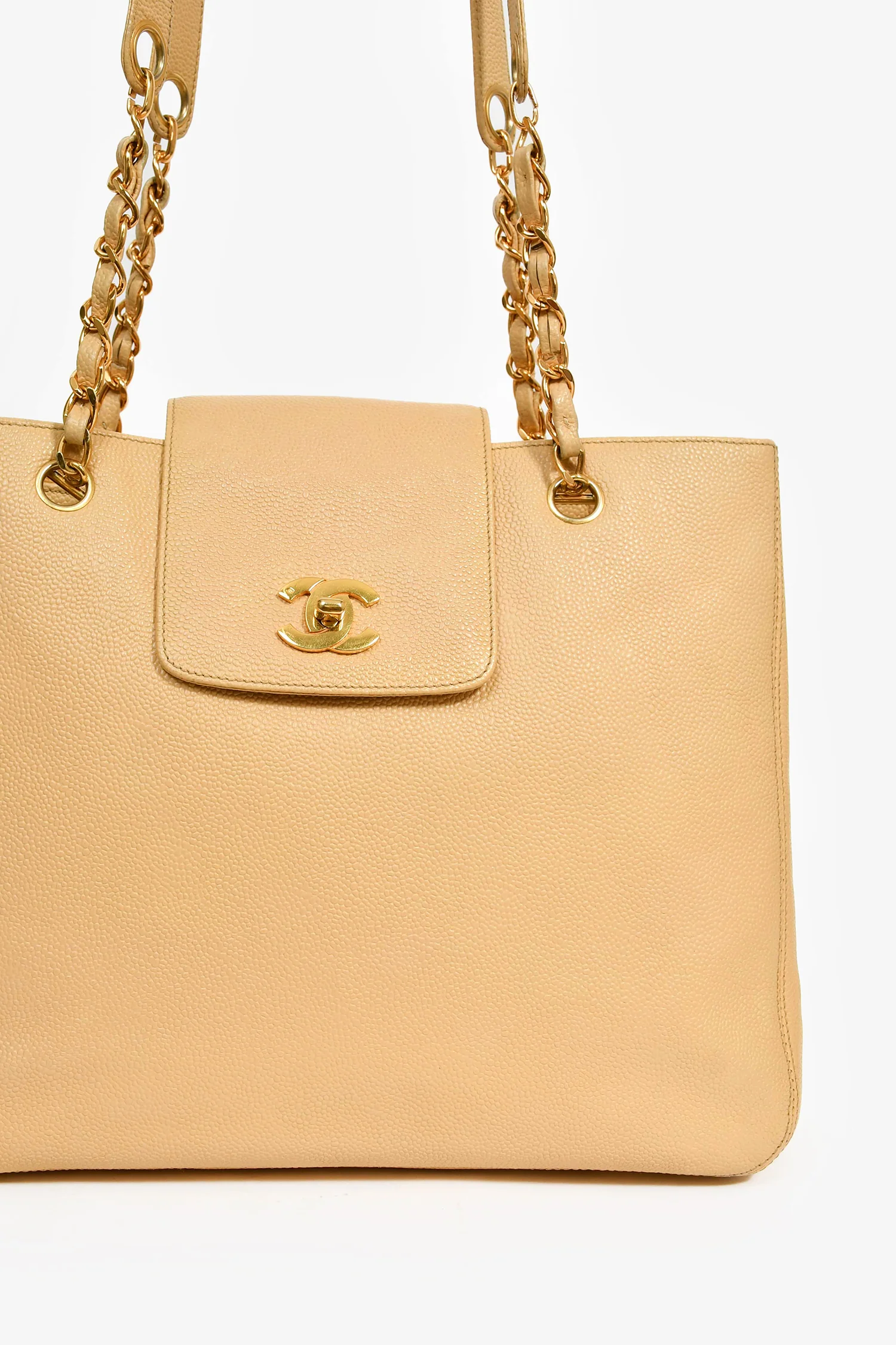 Pre-Loved Chanel™ Beige Caviar Leather CC Shopper Tote Bag