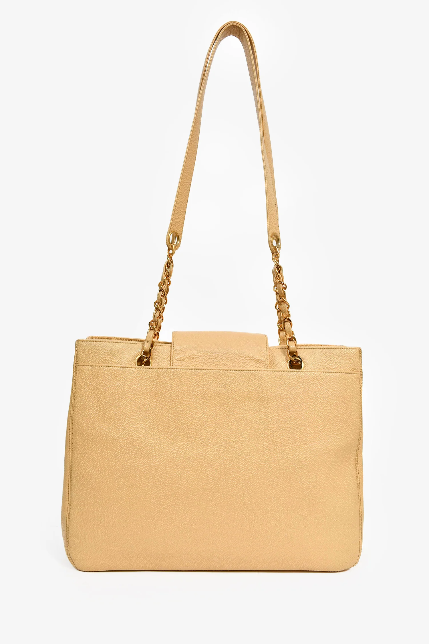 Pre-Loved Chanel™ Beige Caviar Leather CC Shopper Tote Bag