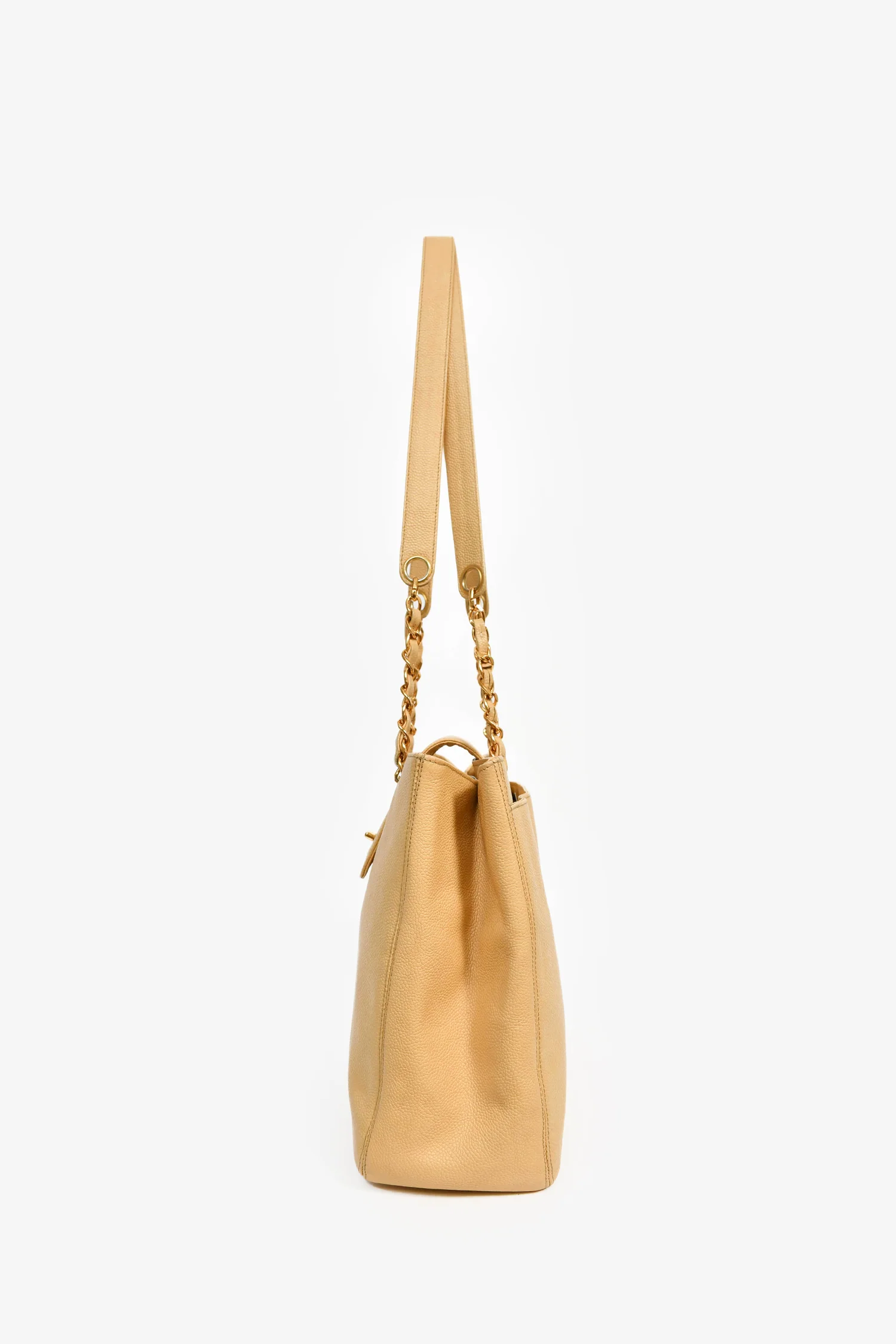 Pre-Loved Chanel™ Beige Caviar Leather CC Shopper Tote Bag