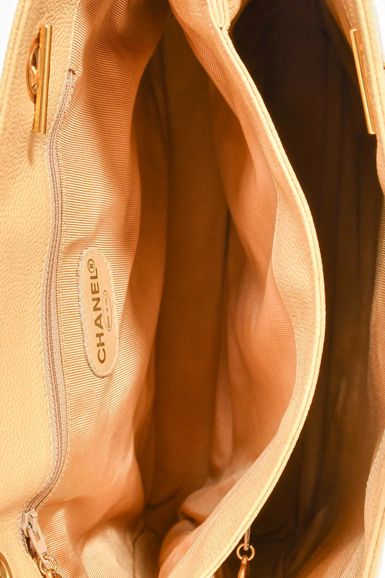 Pre-Loved Chanel™ Beige Caviar Leather CC Shopper Tote Bag