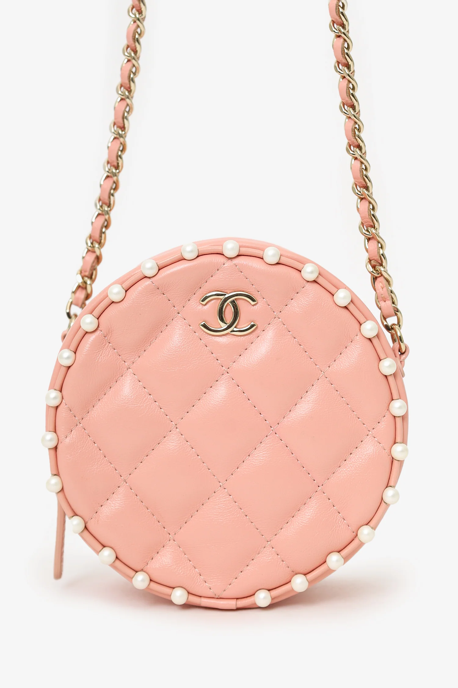 Pre-Loved Chanel™ 2019-20 Pink Pearl Round Crossbody Bag