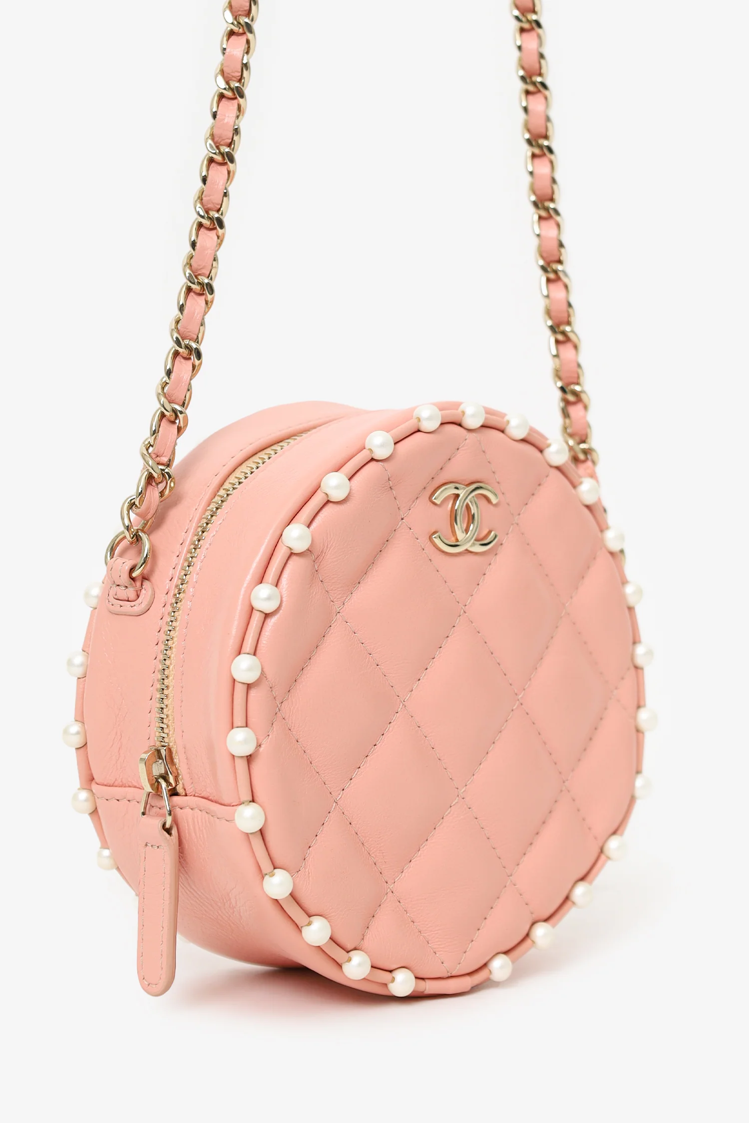 Pre-Loved Chanel™ 2019-20 Pink Pearl Round Crossbody Bag