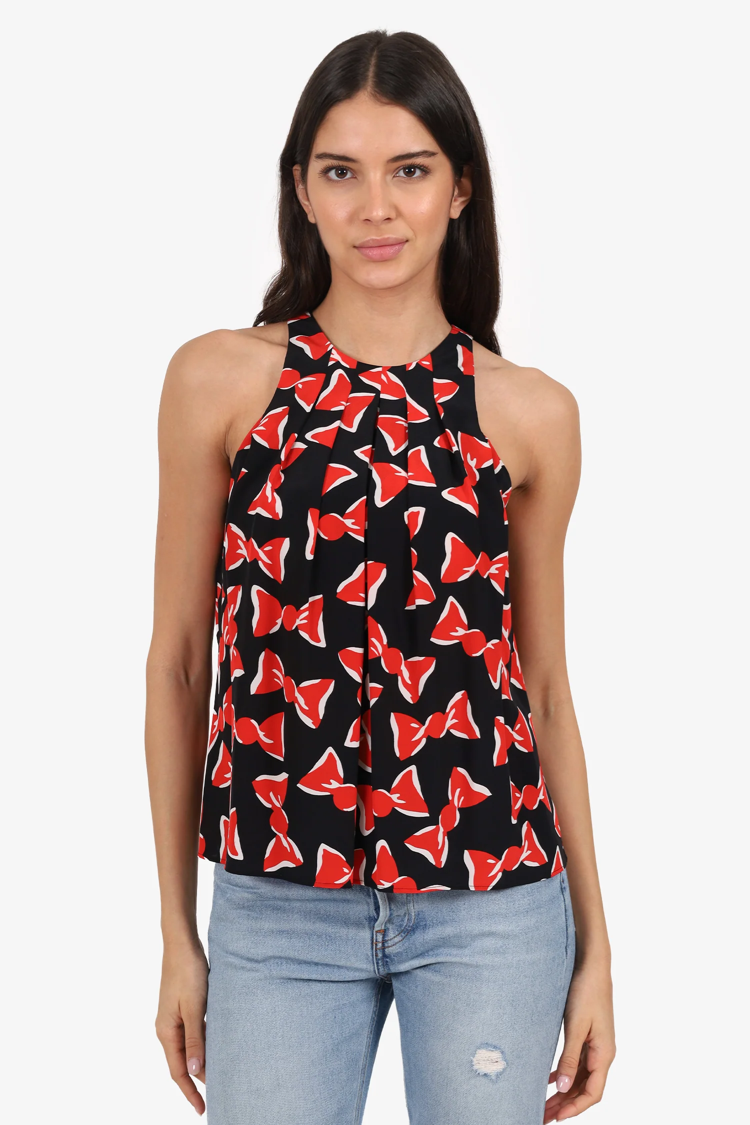 Moschino Boutique Black/Red Silk Bow Print Top Size 6
