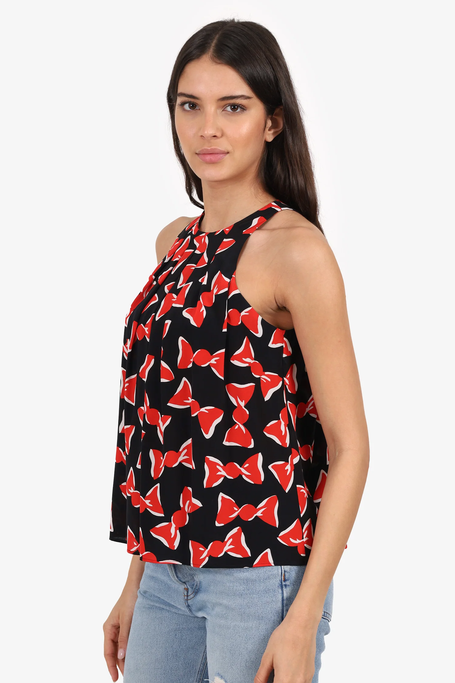 Moschino Boutique Black/Red Silk Bow Print Top Size 6