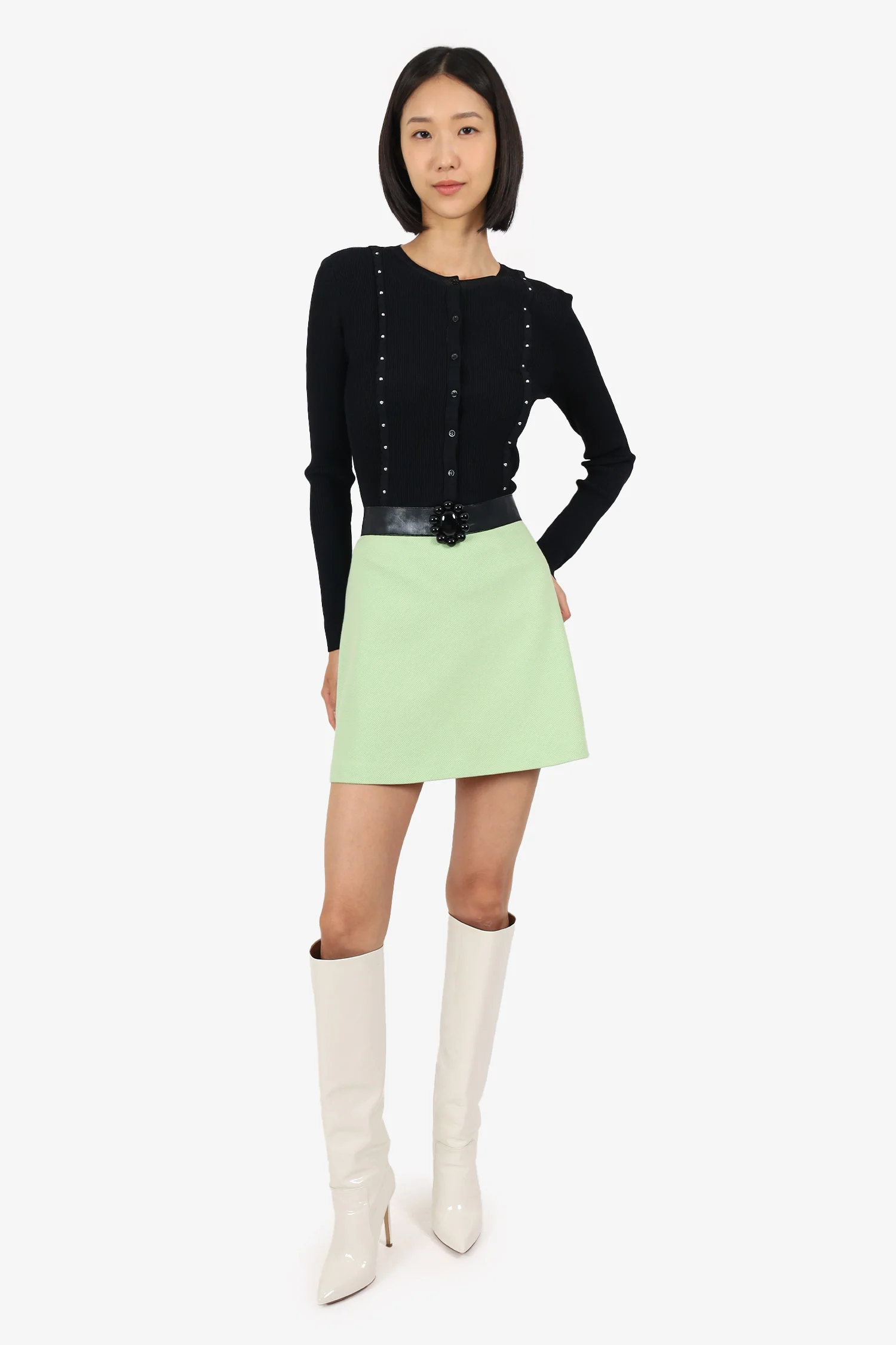 Moschino Cheap & Chic Green/Black Cotton Mini Skirt Size 8
