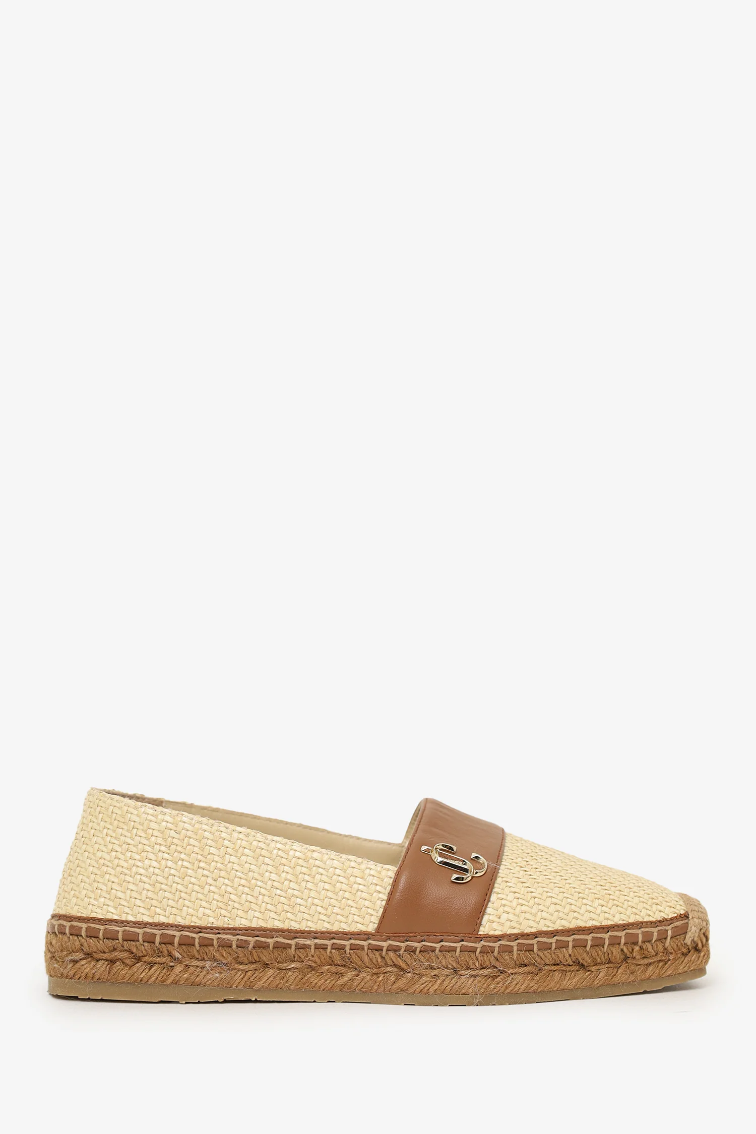 Jimmy Choo Beige/Brown Raffia And Leather Espadrille Flats Size 36.5